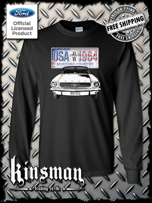 Ford Mustang Country Long Sleeve T-Shirt - USA Flag 1964 Official Licensed Product