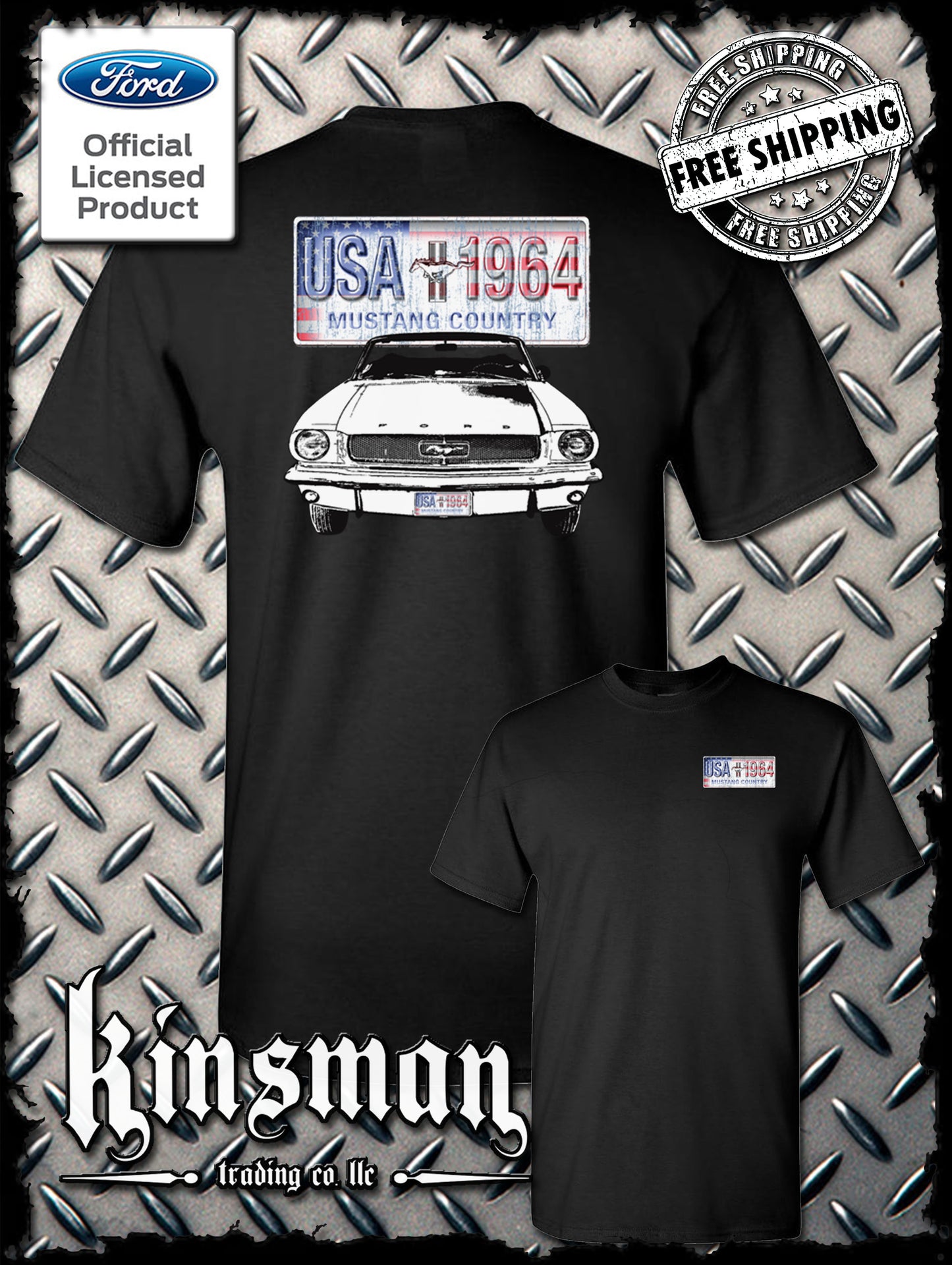 Ford Mustang Country 2-Sided T-Shirt - USA Flag 1964 Official Licensed Product