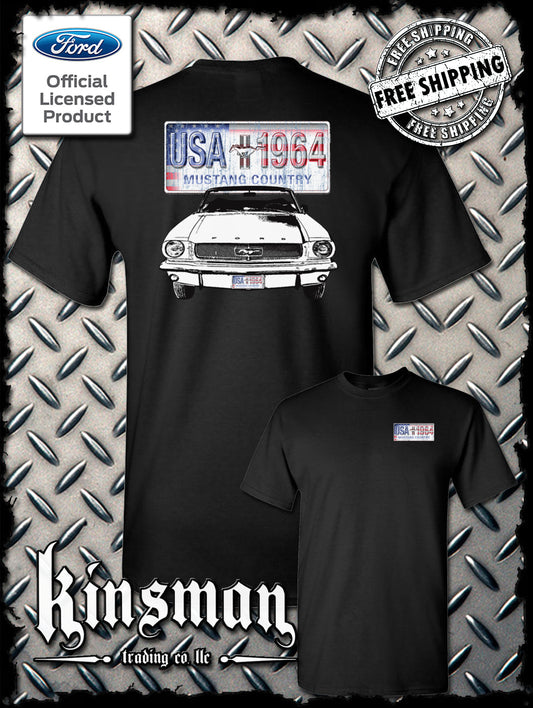 Ford Mustang Country 2-Sided T-Shirt - USA Flag 1964 Official Licensed Product