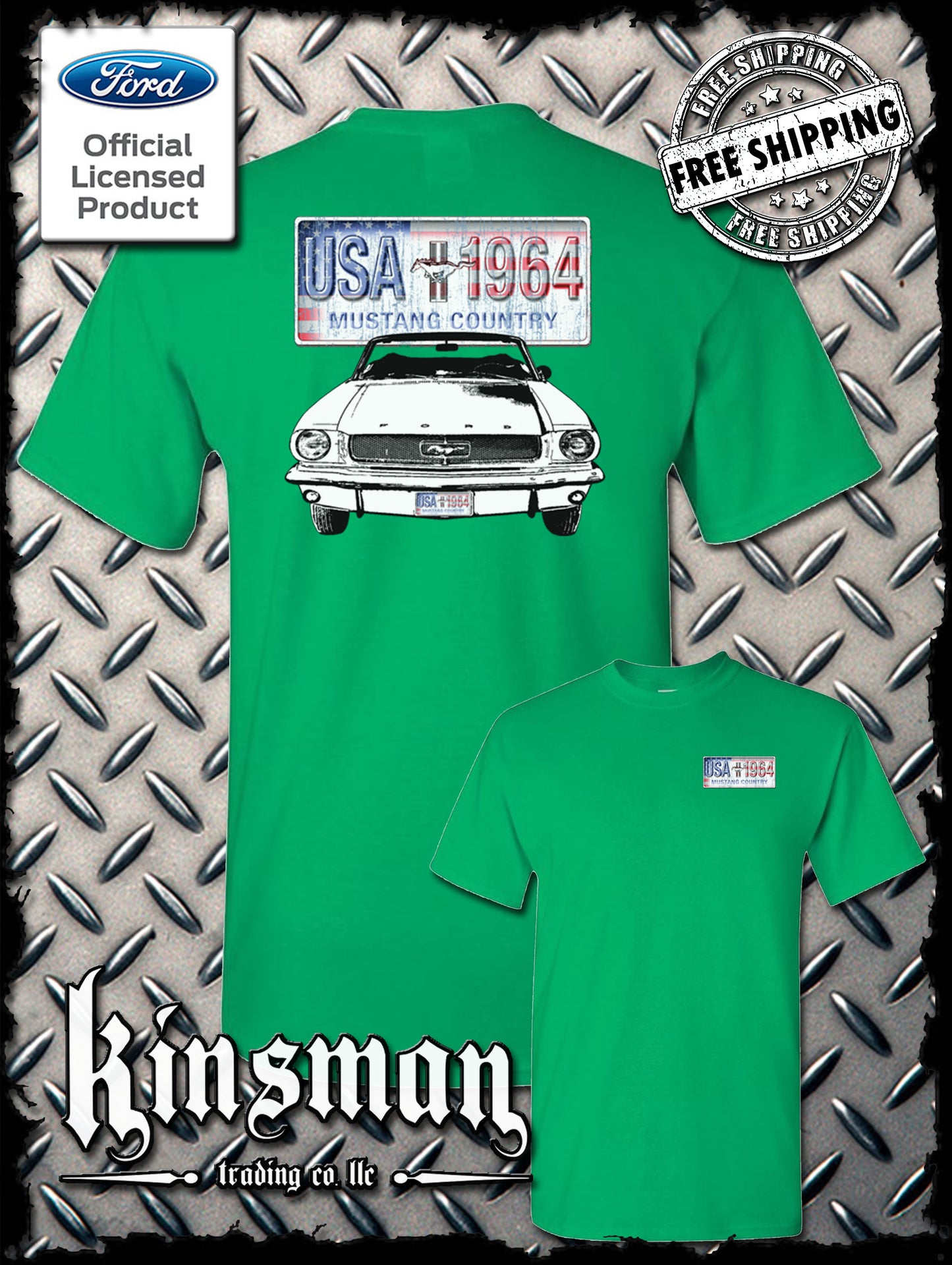 Ford Mustang Country 2-Sided T-Shirt - USA Flag 1964 Official Licensed Product