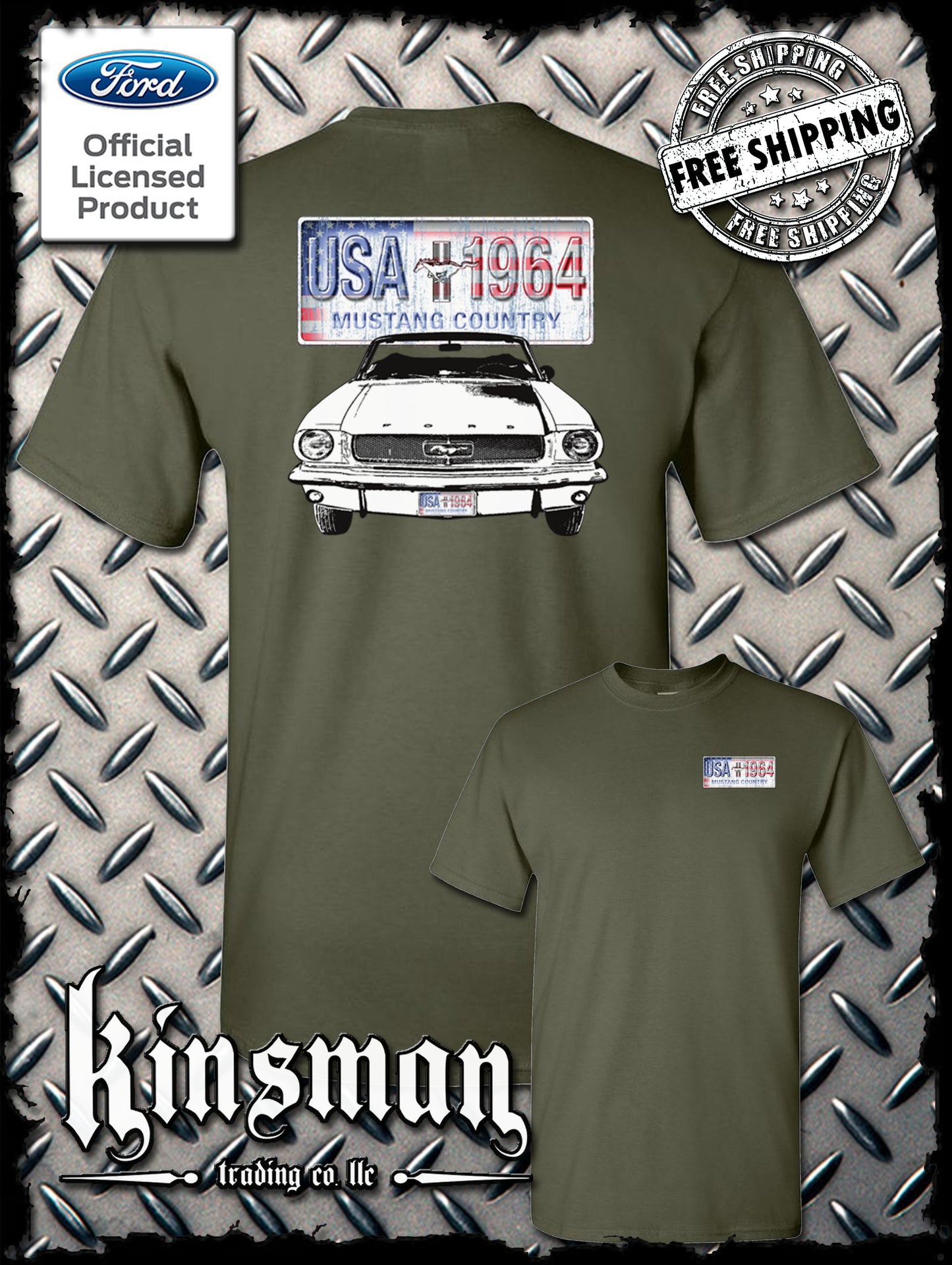 Ford Mustang Country 2-Sided T-Shirt - USA Flag 1964 Official Licensed Product