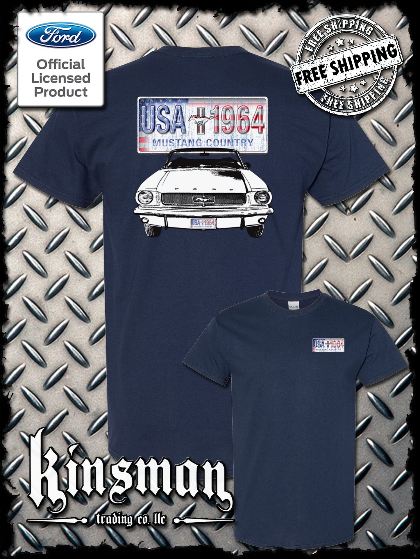 Ford Mustang Country 2-Sided T-Shirt - USA Flag 1964 Official Licensed Product