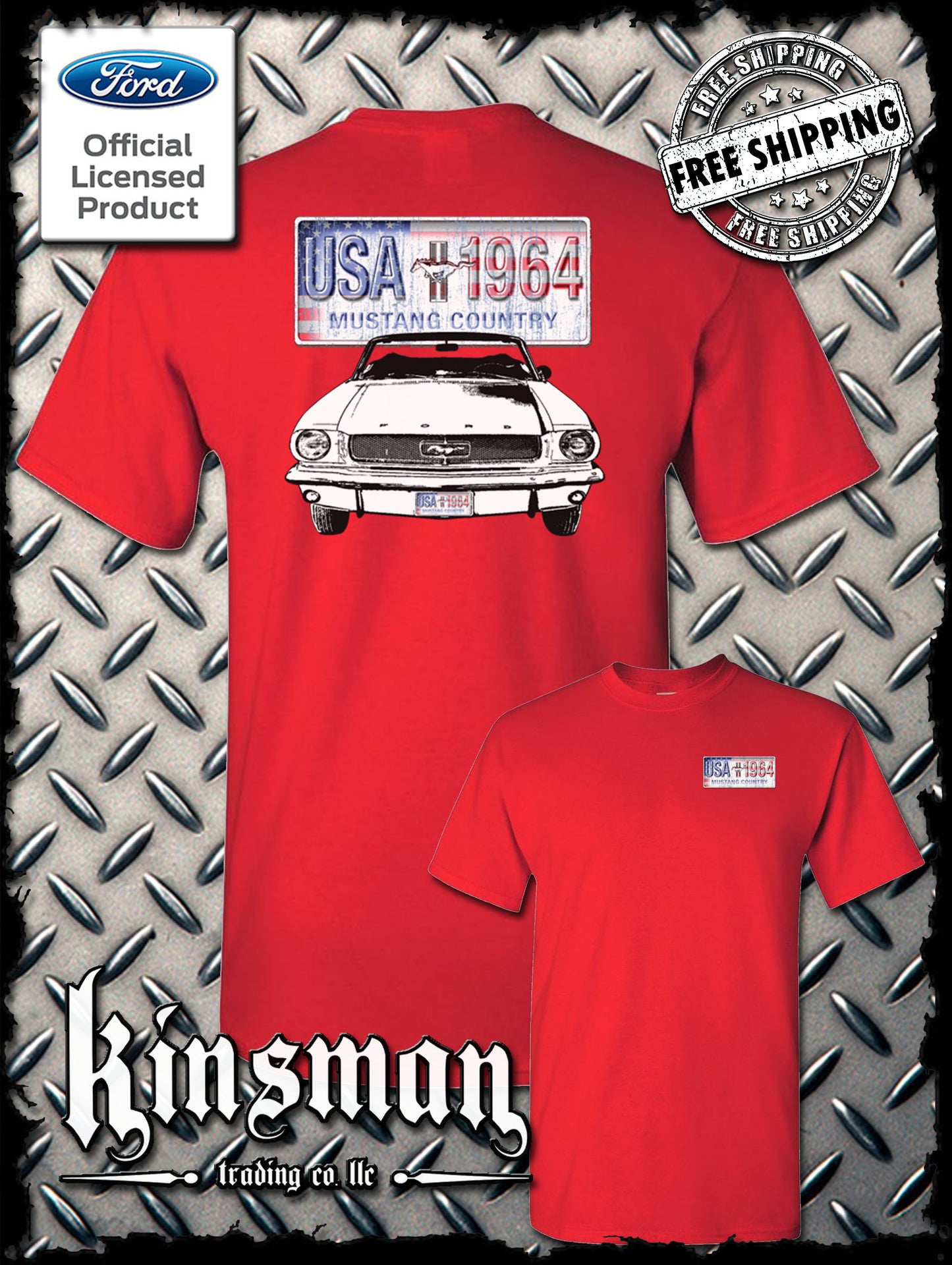 Ford Mustang Country 2-Sided T-Shirt - USA Flag 1964 Official Licensed Product