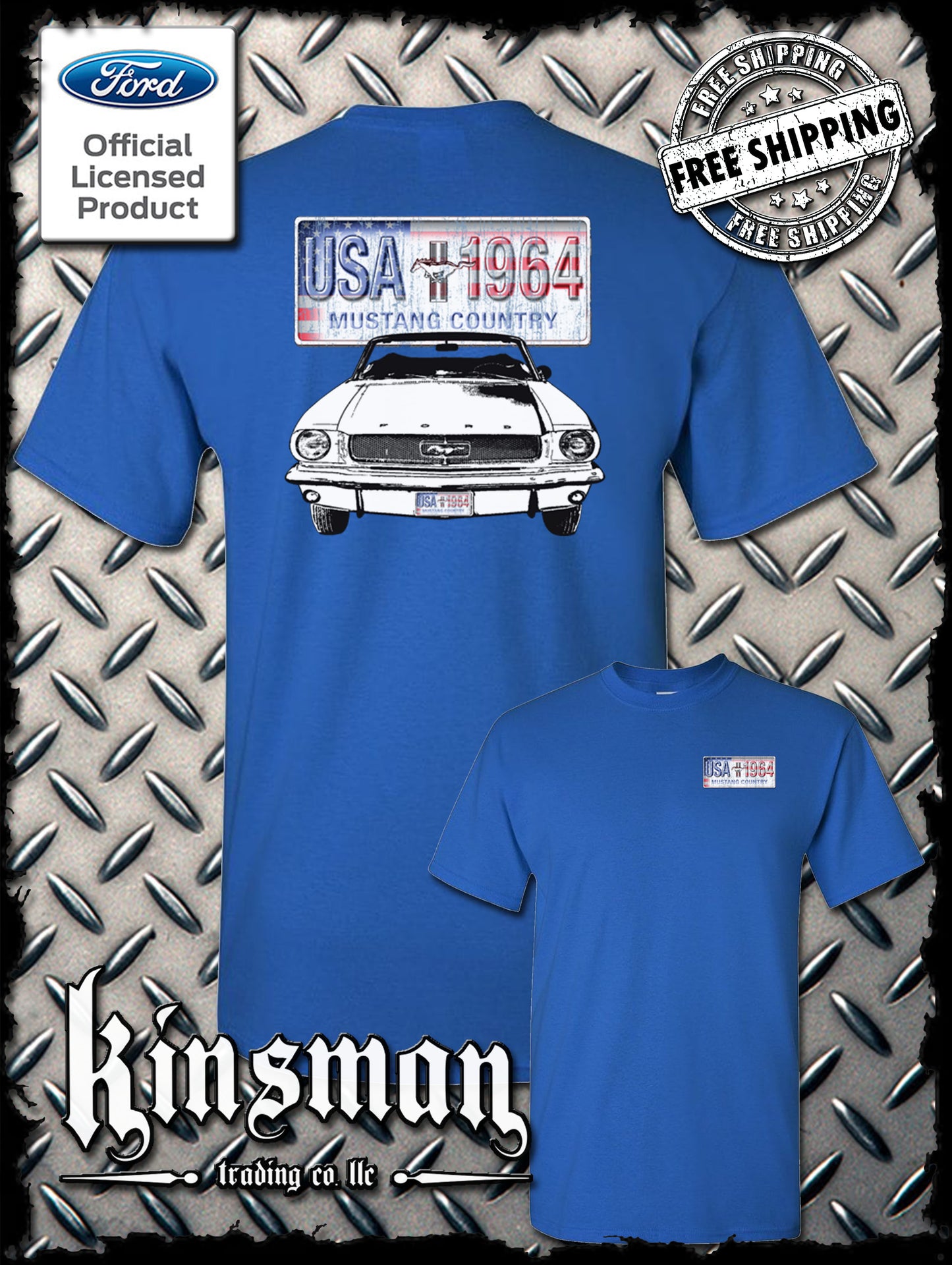 Ford Mustang Country 2-Sided T-Shirt - USA Flag 1964 Official Licensed Product