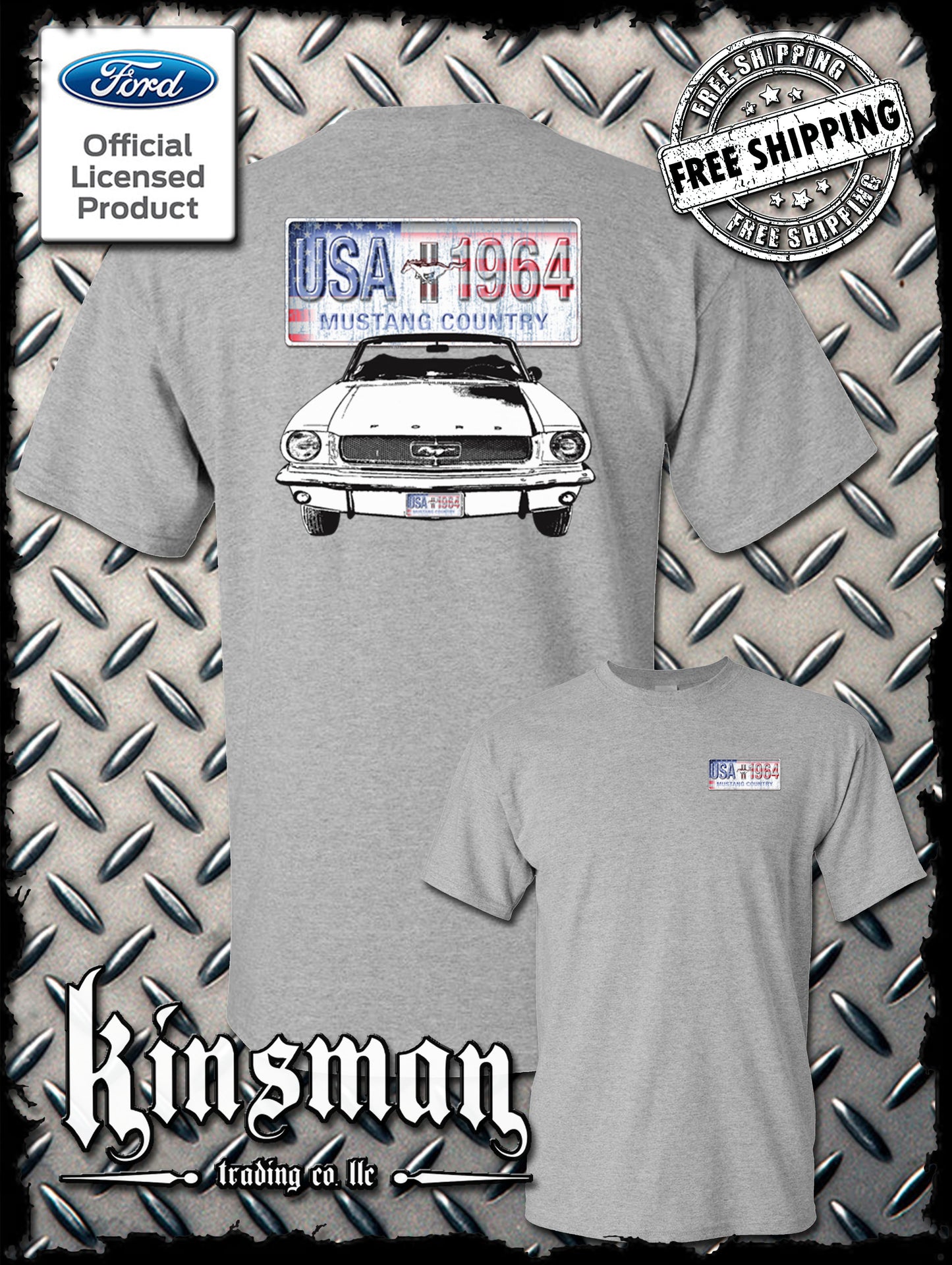 Ford Mustang Country 2-Sided T-Shirt - USA Flag 1964 Official Licensed Product