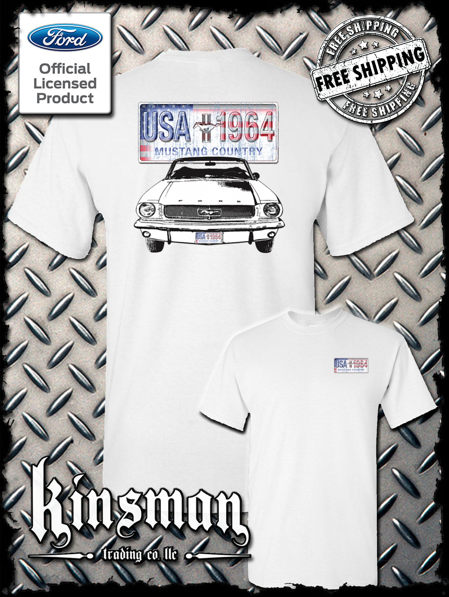 Ford Mustang Country 2-Sided T-Shirt - USA Flag 1964 Official Licensed Product