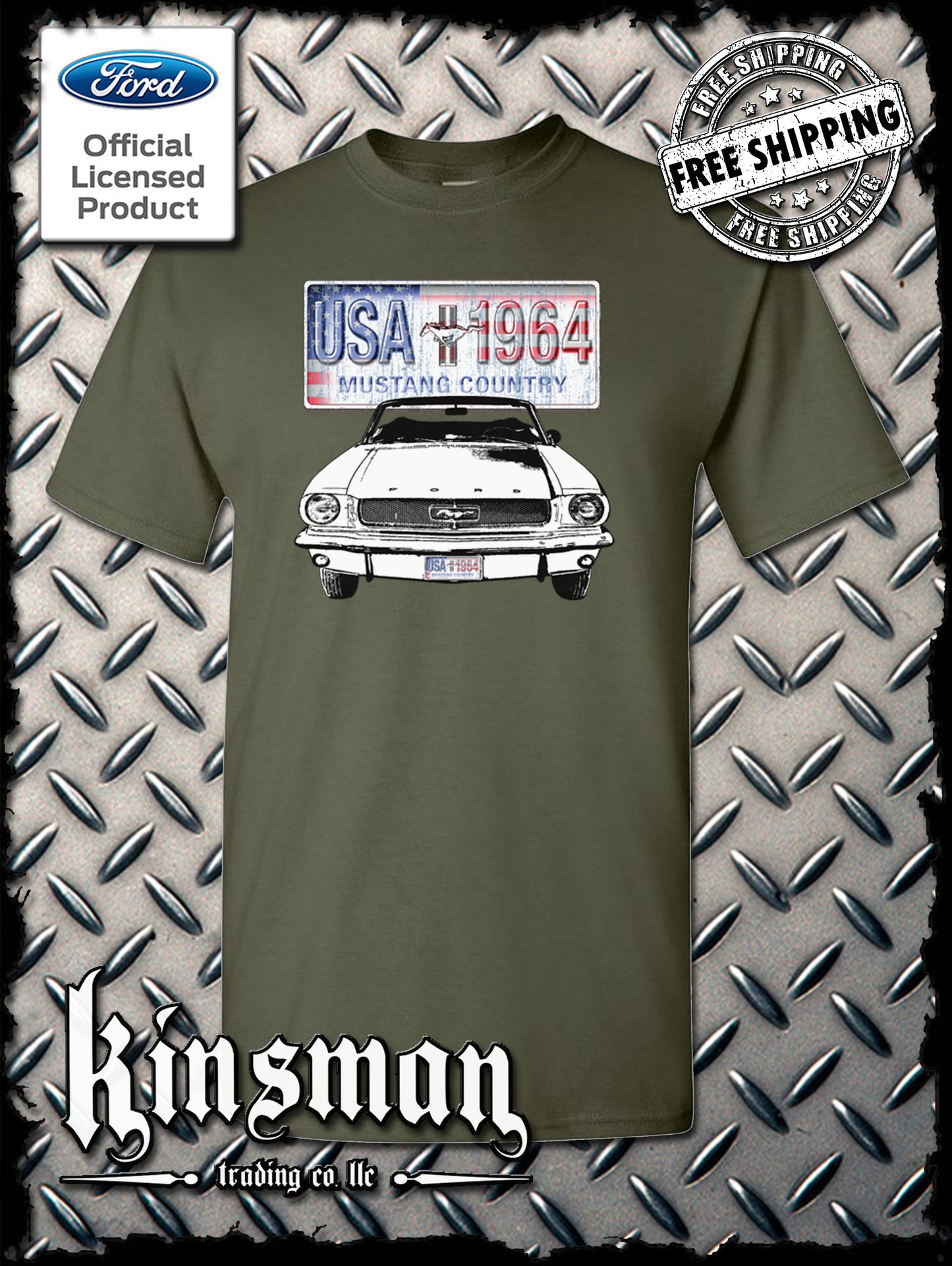 Ford Mustang Country T-Shirt - USA Flag 1964 Official Licensed Product
