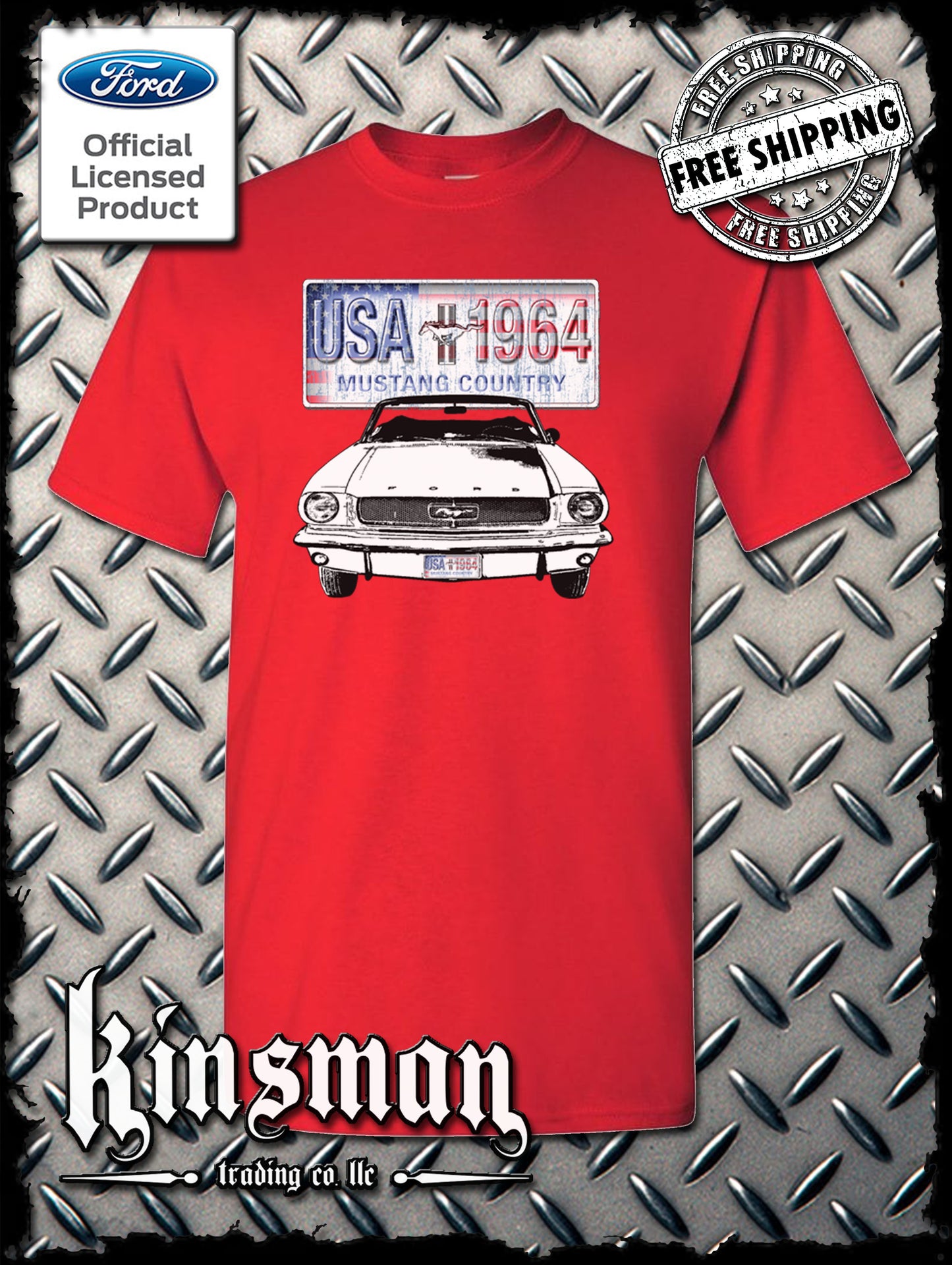 Ford Mustang Country T-Shirt - USA Flag 1964 Official Licensed Product