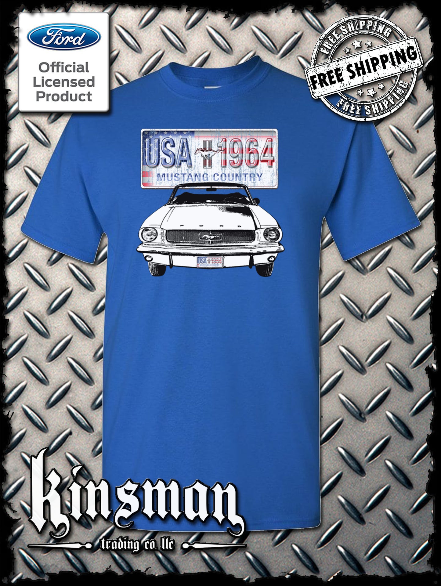 Ford Mustang Country T-Shirt - USA Flag 1964 Official Licensed Product