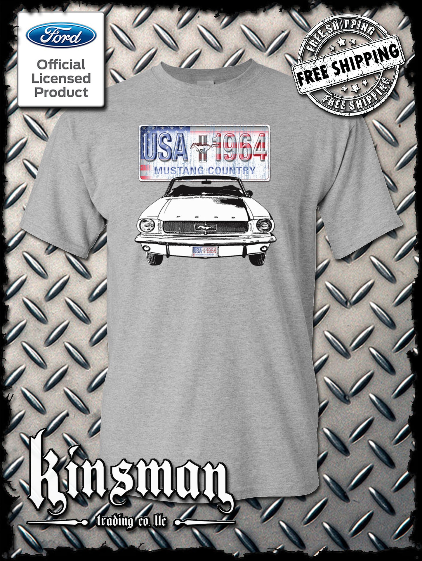 Ford Mustang Country T-Shirt - USA Flag 1964 Official Licensed Product