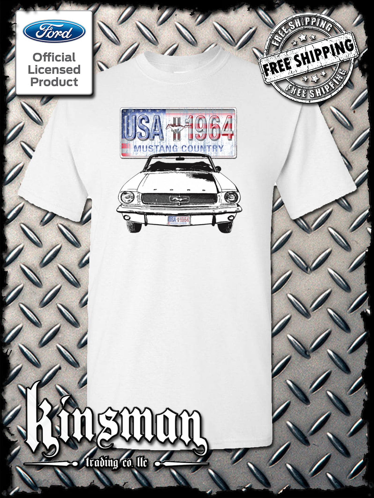 Ford Mustang Country T-Shirt - USA Flag 1964 Official Licensed Product