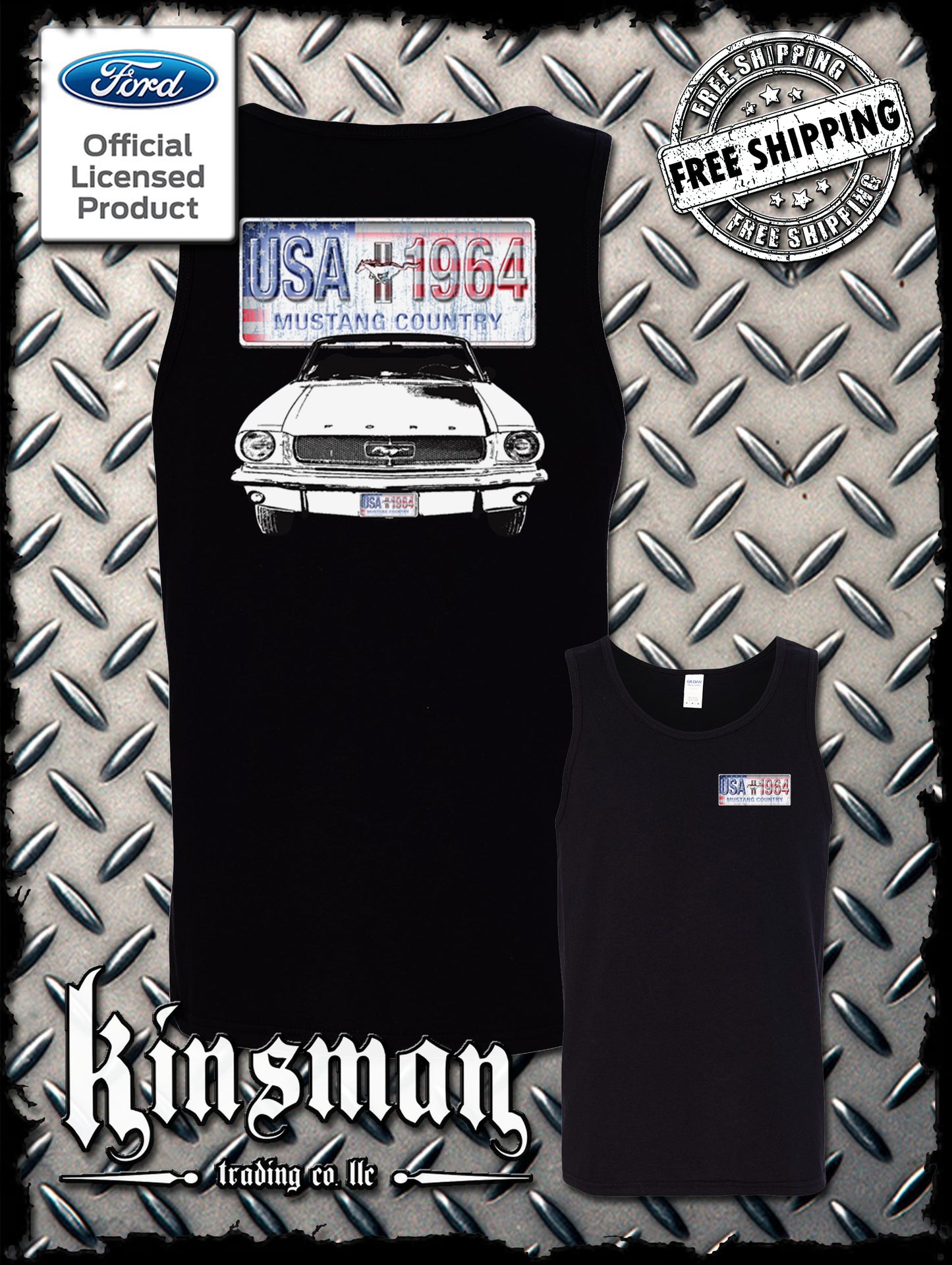 Ford Mustang Country 2-Sided Tank Top T-Shirt - USA Flag 1964 Official Licensed Product