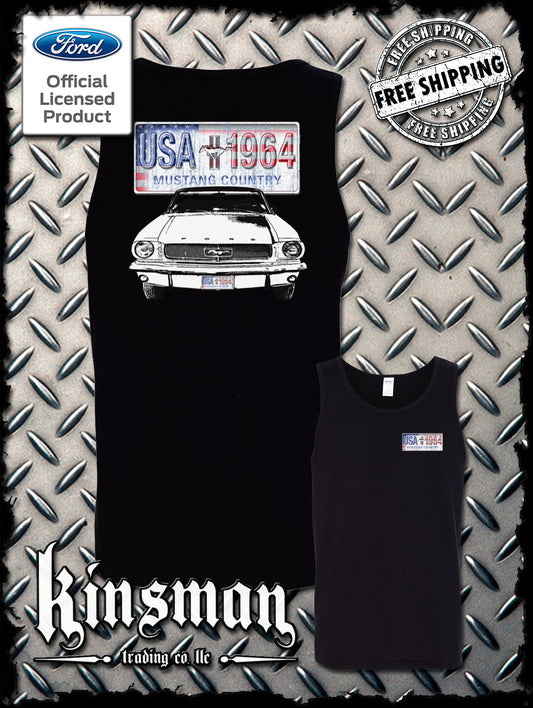 Ford Mustang Country 2-Sided Tank Top T-Shirt - USA Flag 1964 Official Licensed Product
