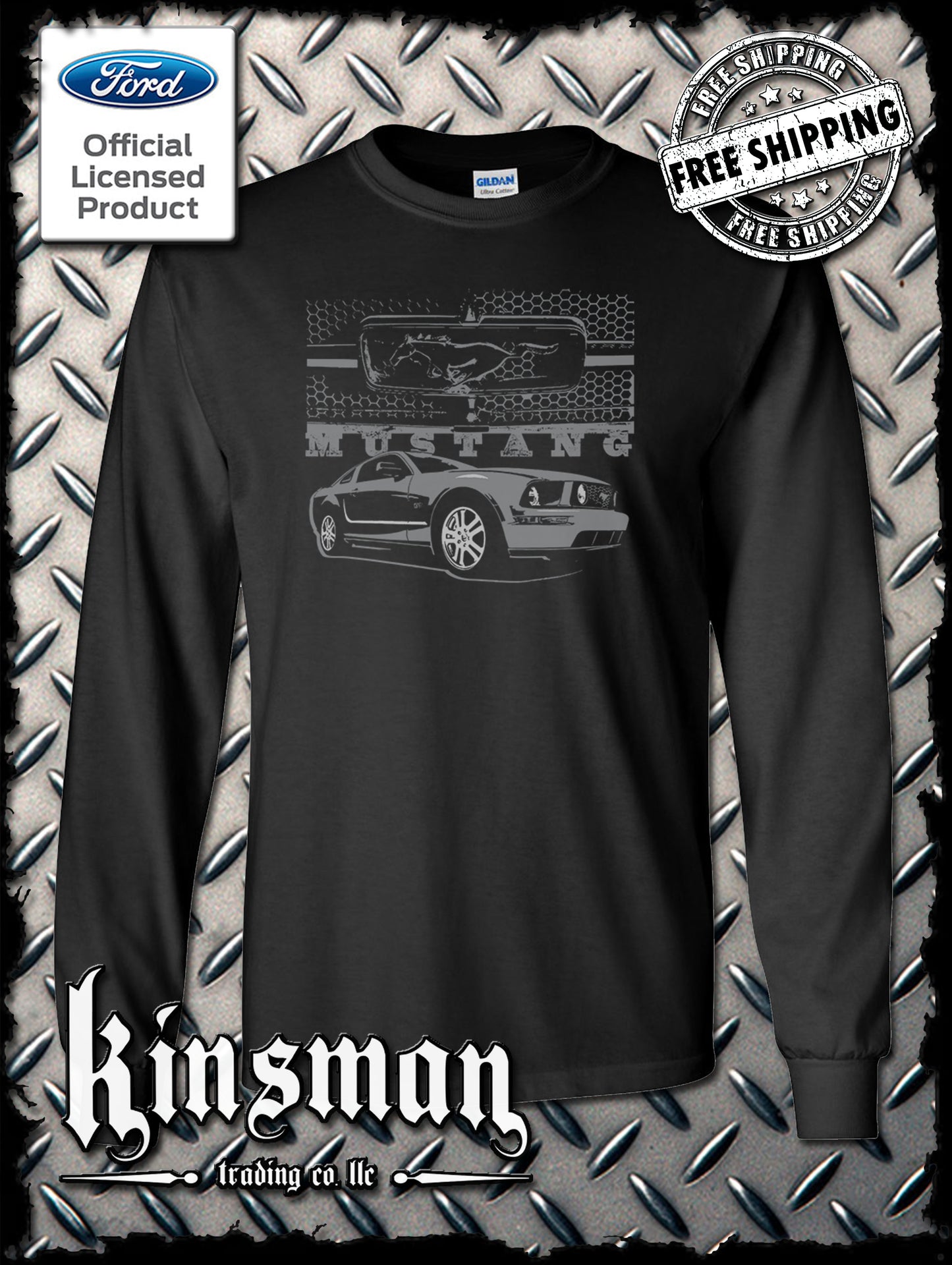 Ford Mustang With Honeycomb Grille Long Sleeve T-Shirt Shelby Cobra GT500 Official Licensed Product