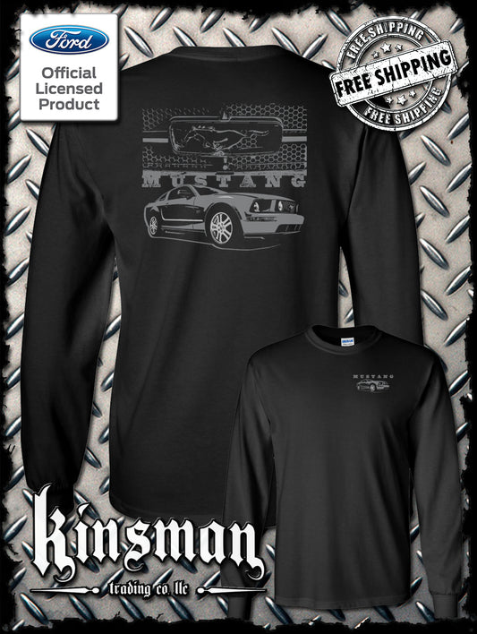 Ford Mustang With Honeycomb Grille 2-Sided Long Sleeve T-Shirt Shelby Cobra GT500 Official Licensed Product