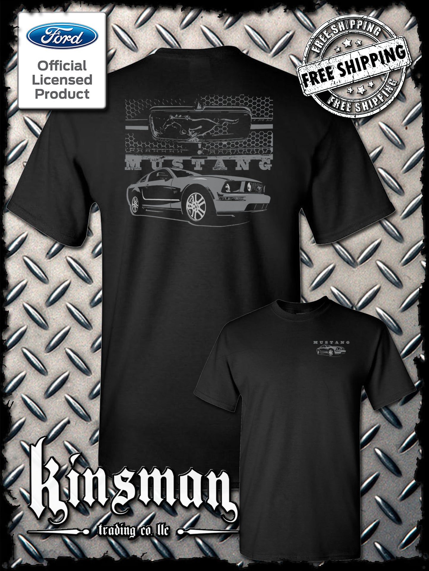 Ford Mustang With Honeycomb Grille 2-Sided T-Shirt Shelby Cobra GT500 Official Licensed Product