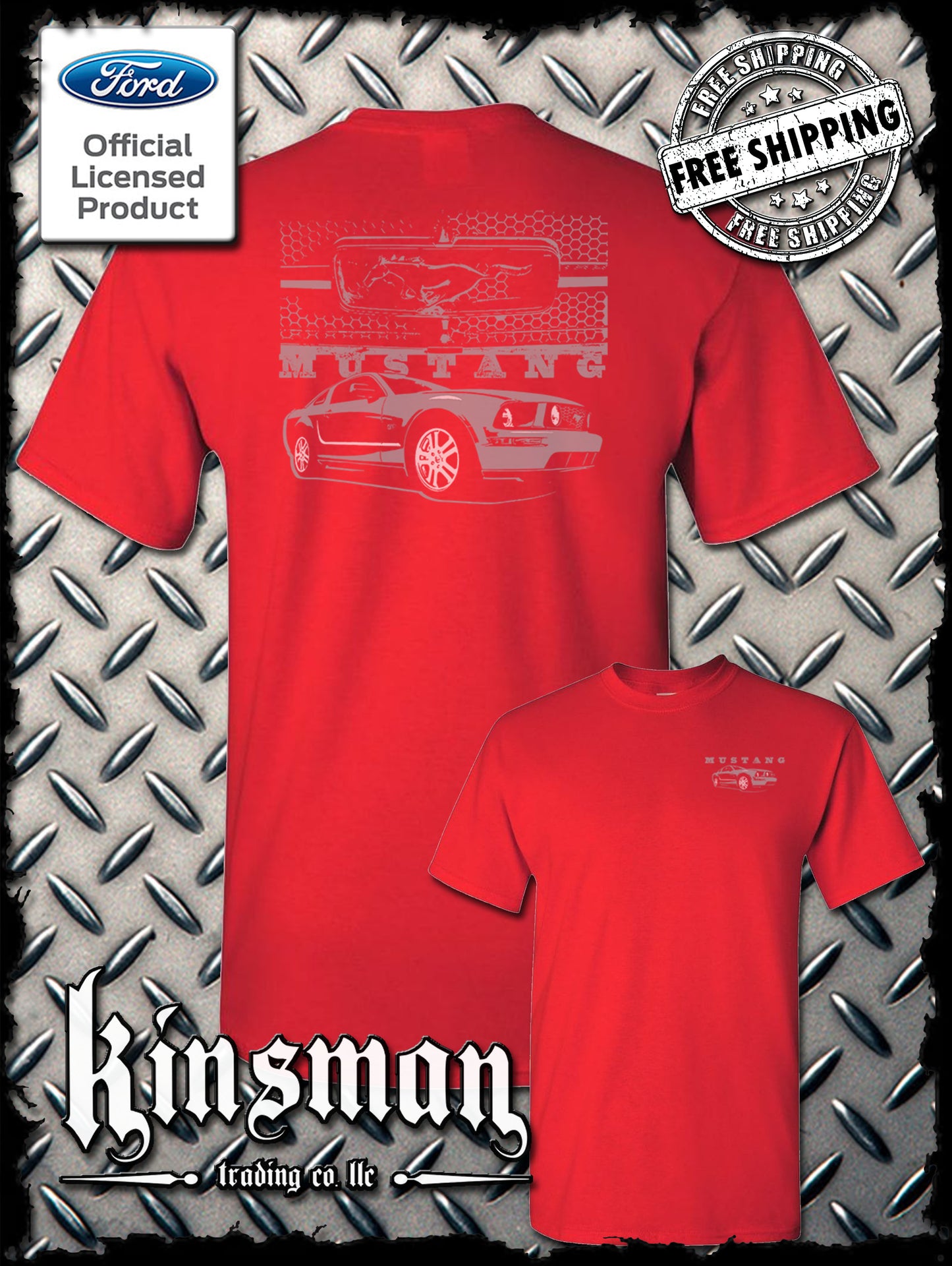 Ford Mustang With Honeycomb Grille 2-Sided T-Shirt Shelby Cobra GT500 Official Licensed Product