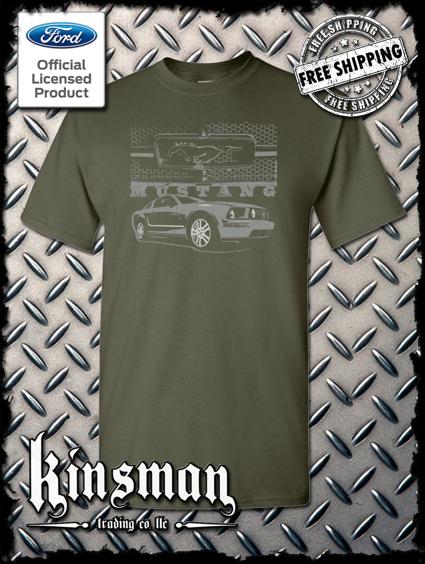 Ford Mustang With Honeycomb Grille T-Shirt Shelby Cobra GT500 Official Licensed Product