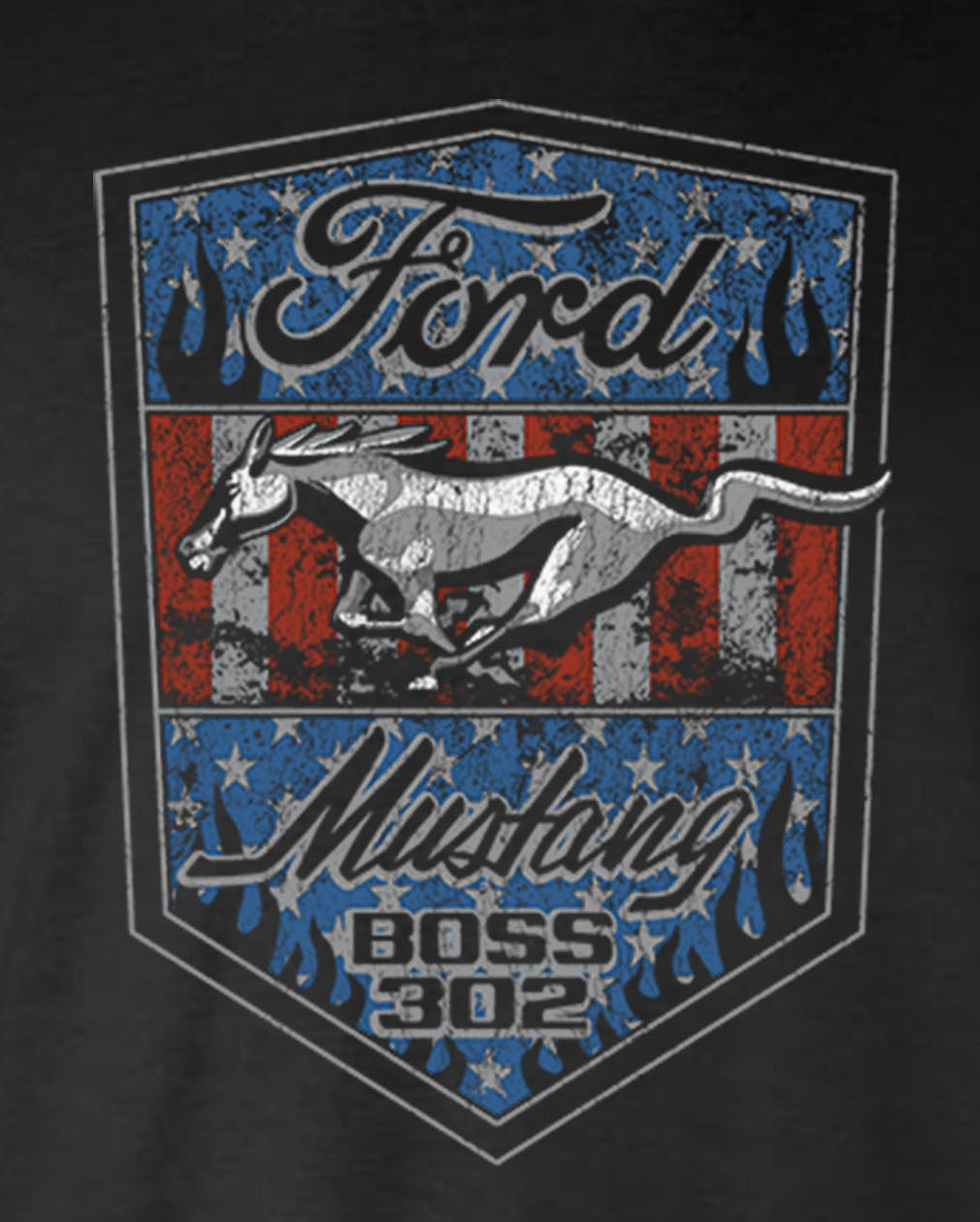 Ford Mustang Shield US Flag 2-Sided Long Sleeve T-Shirt - Boss 302 Official Licensed Product