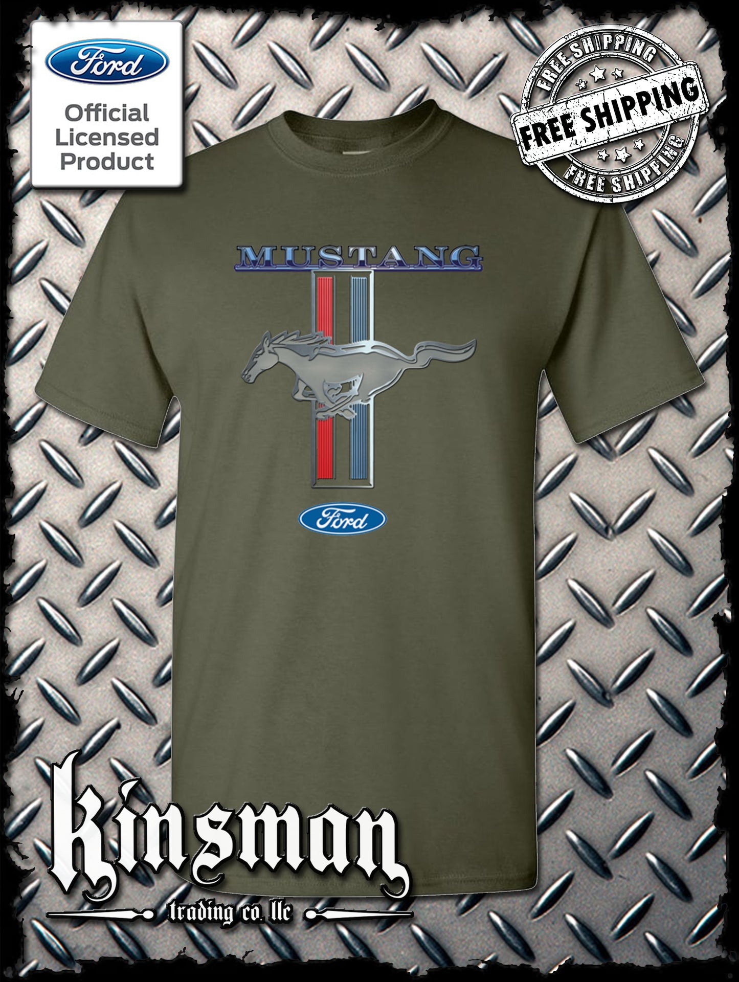 Ford Mustang Red White & Blue Stripe Logo T-Shirt Official Licensed Product