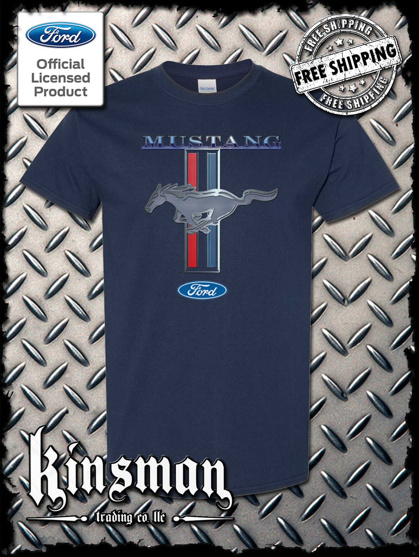 Ford Mustang Red White & Blue Stripe Logo T-Shirt Official Licensed Product