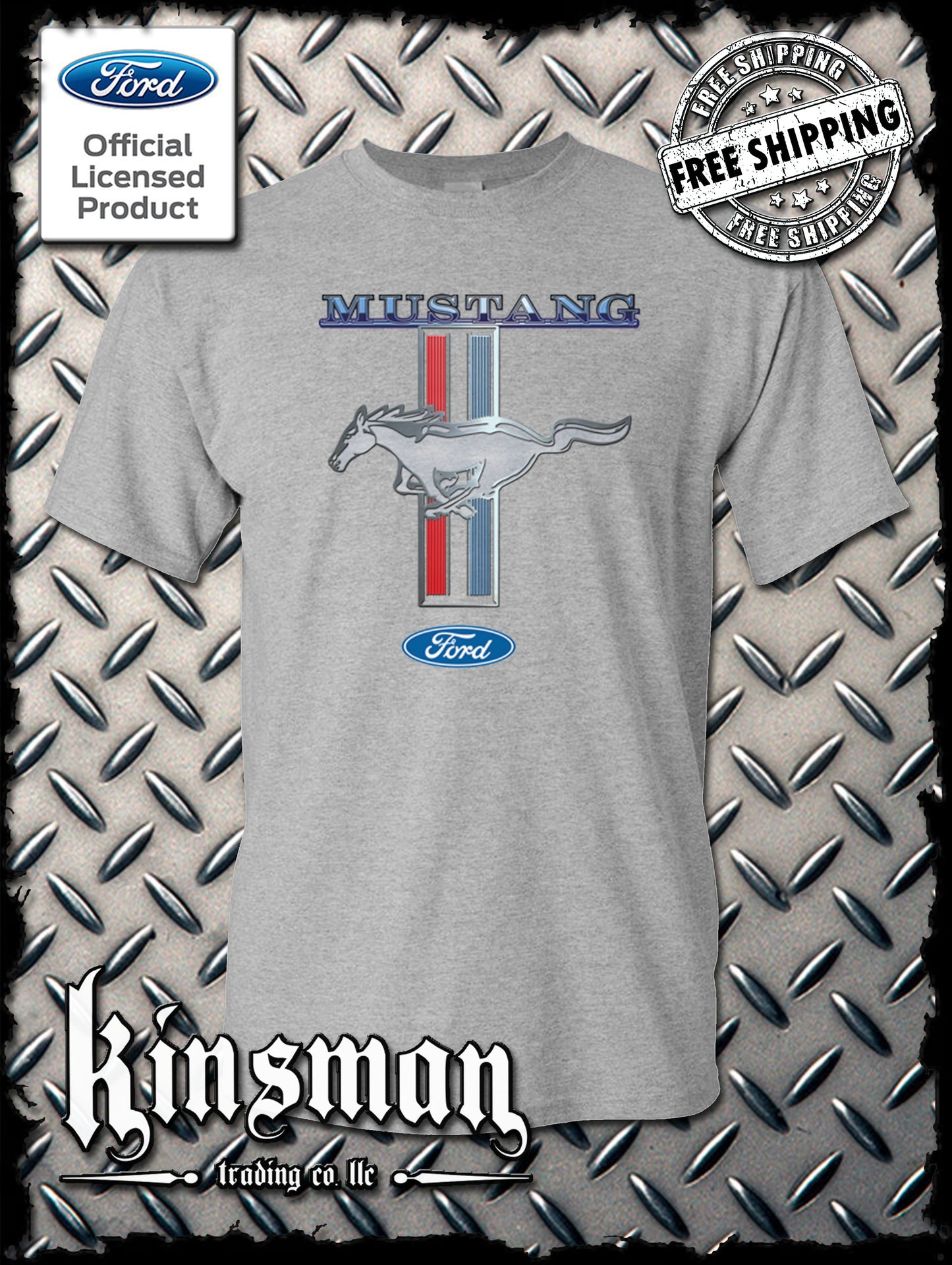 Ford Mustang Red White & Blue Stripe Logo T-Shirt Official Licensed Product