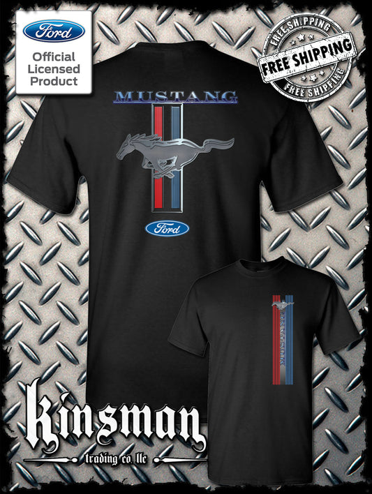 Ford Mustang Red White & Blue Stripe Logo 2-Sided T-Shirt