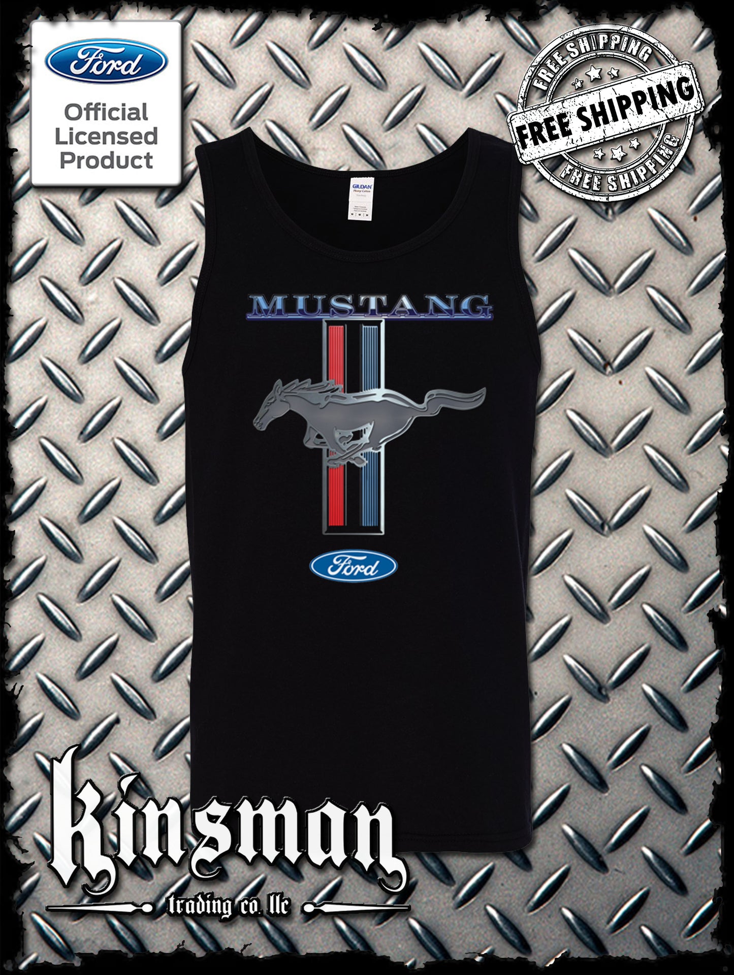 Ford Mustang Red White & Blue Stripe Logo Tank Top T-Shirt