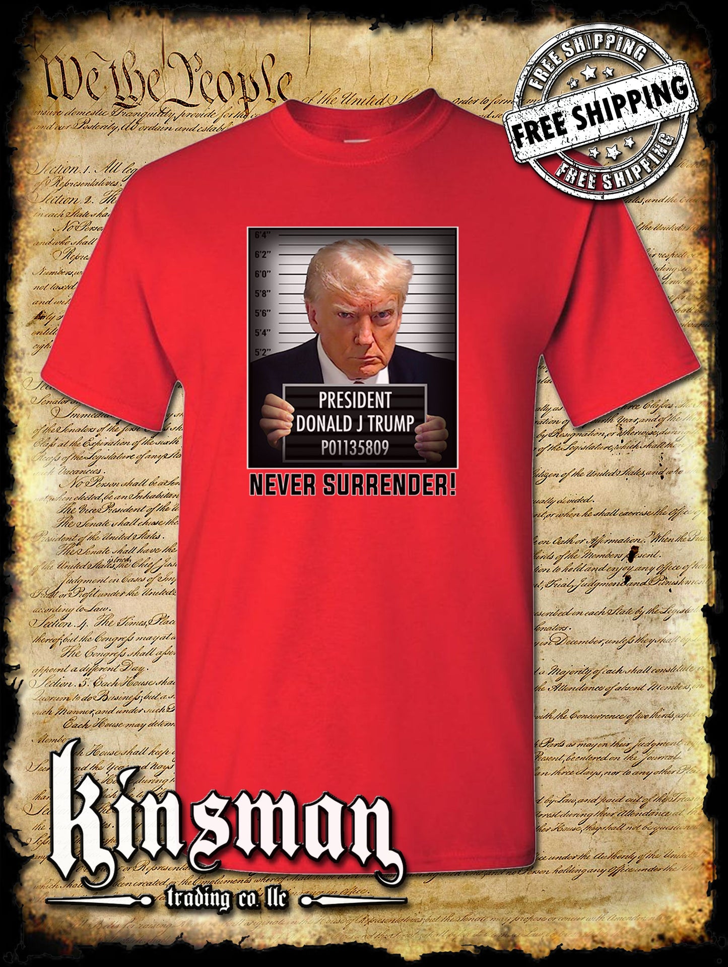 Never Surrender Mugshot Trump For President T-Shirt 2024 MAGA USA