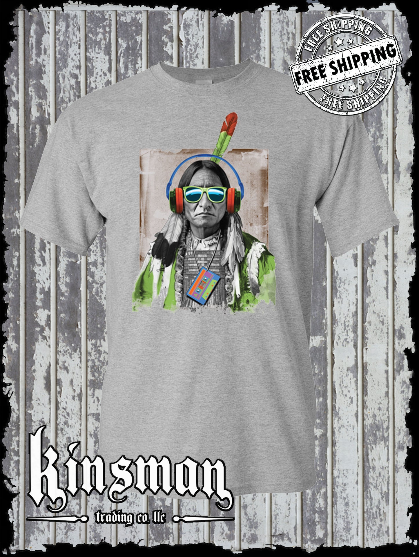 Native American Beats DJ Indian T-Shirt / Headphones Cassette Tape