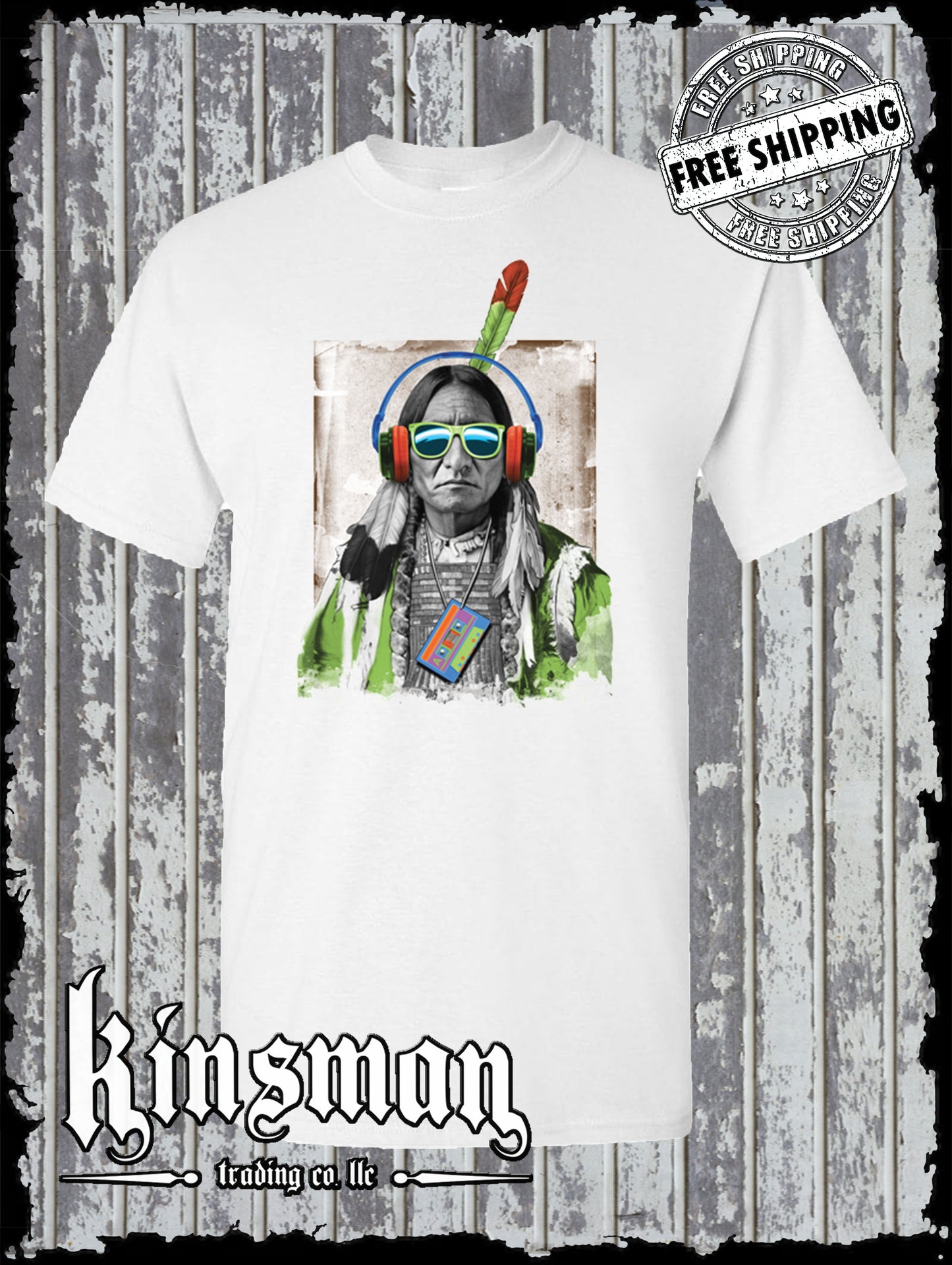 Native American Beats DJ Indian T-Shirt / Headphones Cassette Tape