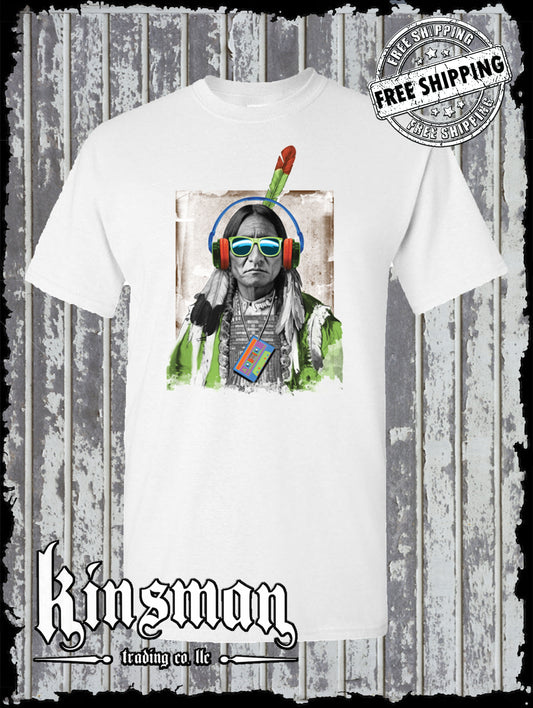 Native American Beats DJ Indian T-Shirt / Headphones Cassette Tape
