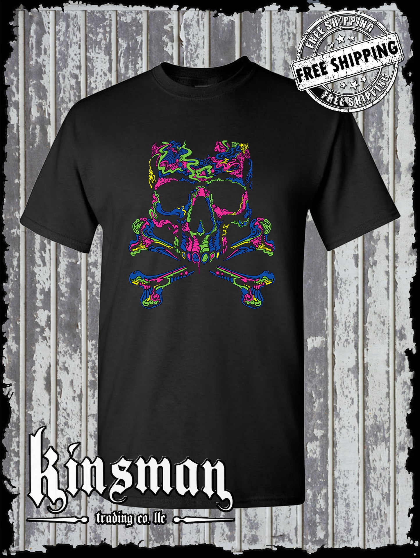 Liquid Blue Neon Skull & Crossbones T-Shirt