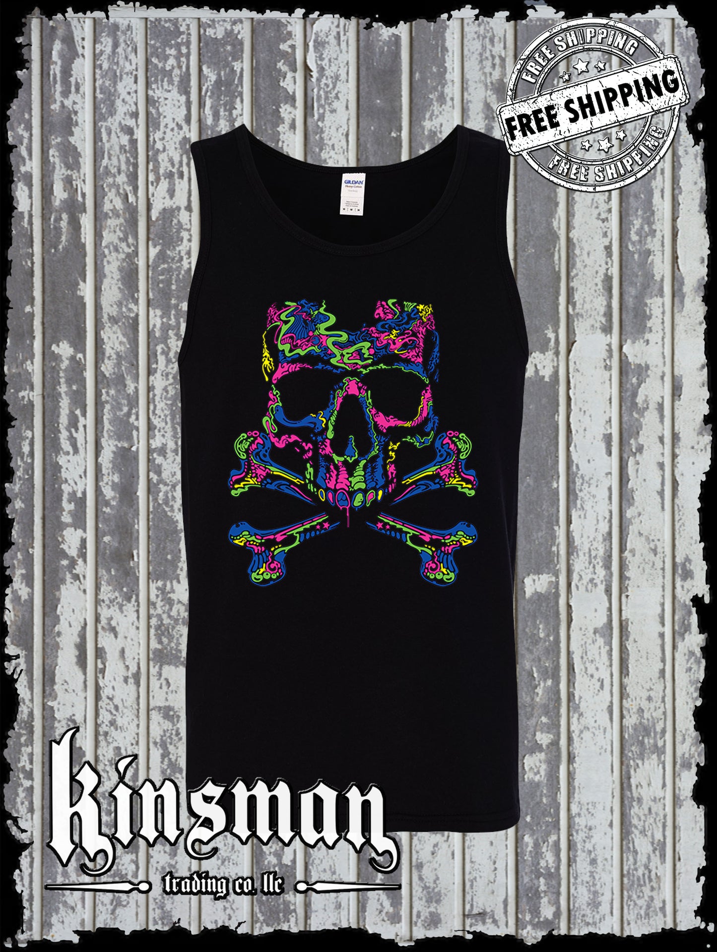 Liquid Blue Neon Skull & Crossbones Tank Top T-Shirt