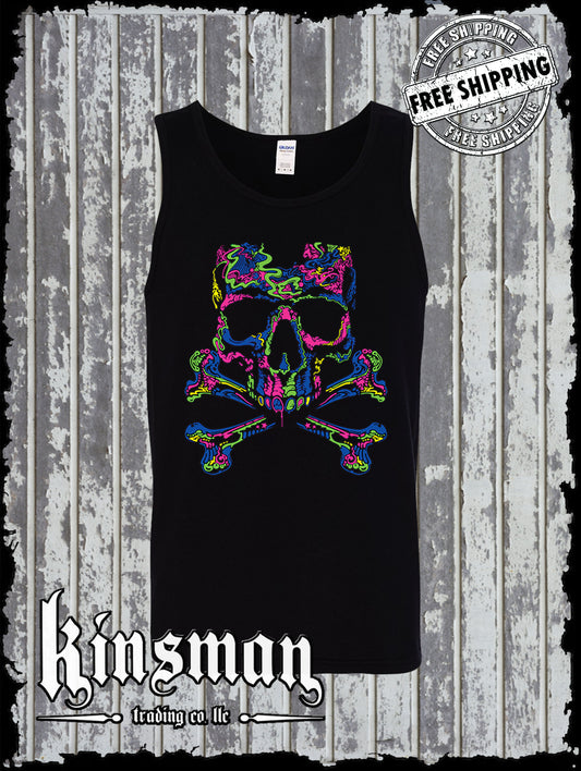 Liquid Blue Neon Skull & Crossbones Tank Top T-Shirt
