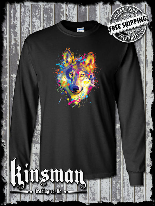 Neon Wolf Wildlife Animal Long Sleeve T-Shirt