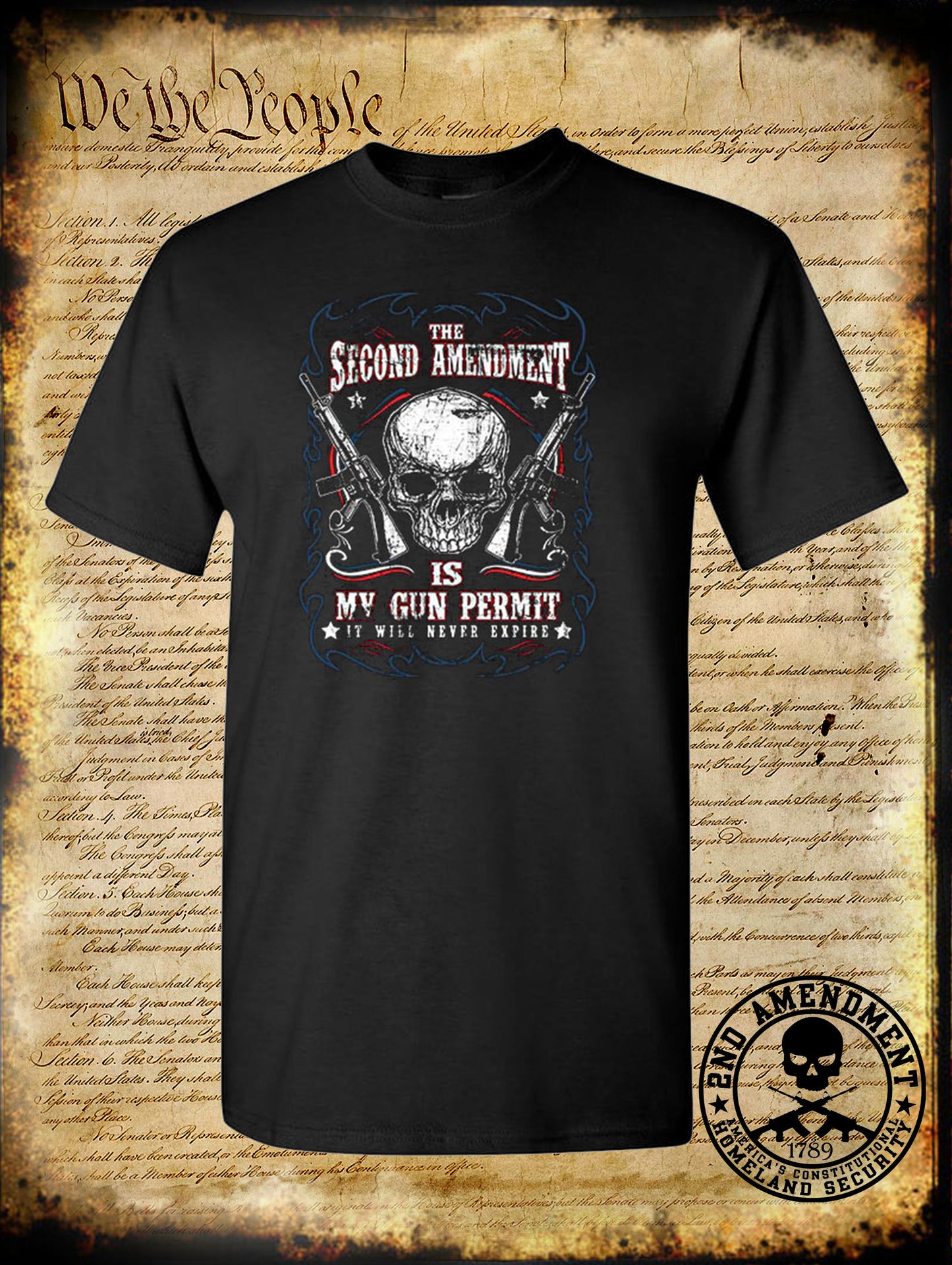 The 2nd Amendment Is My Gun Permit NEVER Expires Skull AR-15 5.56 T-Shirt USA