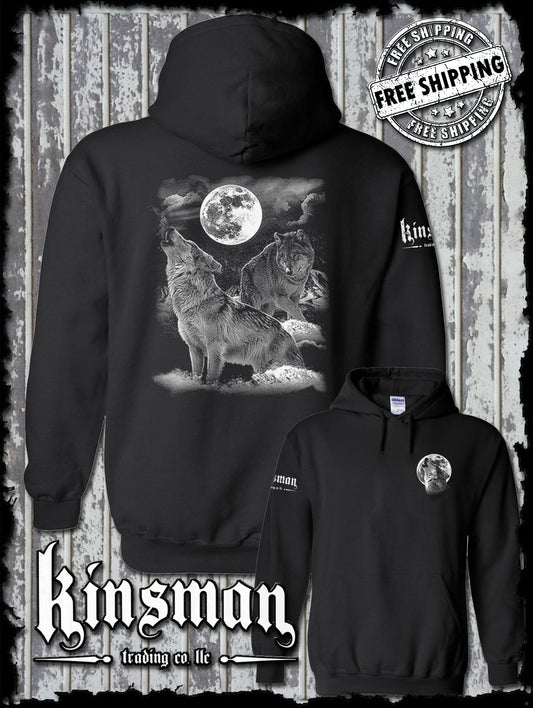 Night Wolves Howling at Moon Hoodie Sweatshirt / Native American Pride Indian