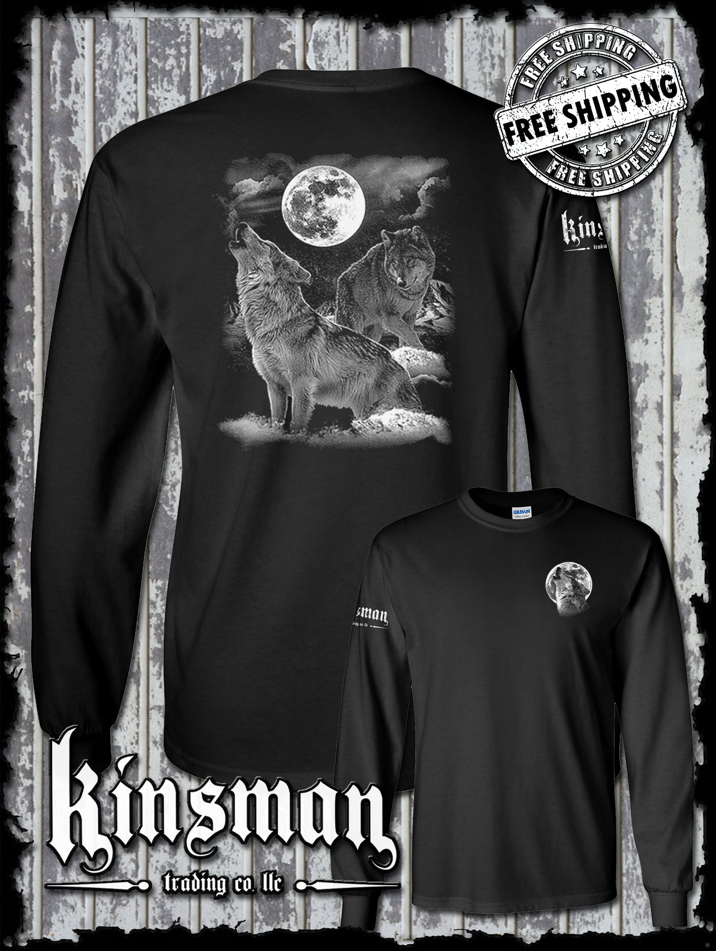 Night Wolves Howling at Moon Long Sleeve T-Shirt / Native American Pride Indian