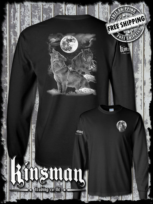 Night Wolves Howling at Moon Long Sleeve T-Shirt / Native American Pride Indian