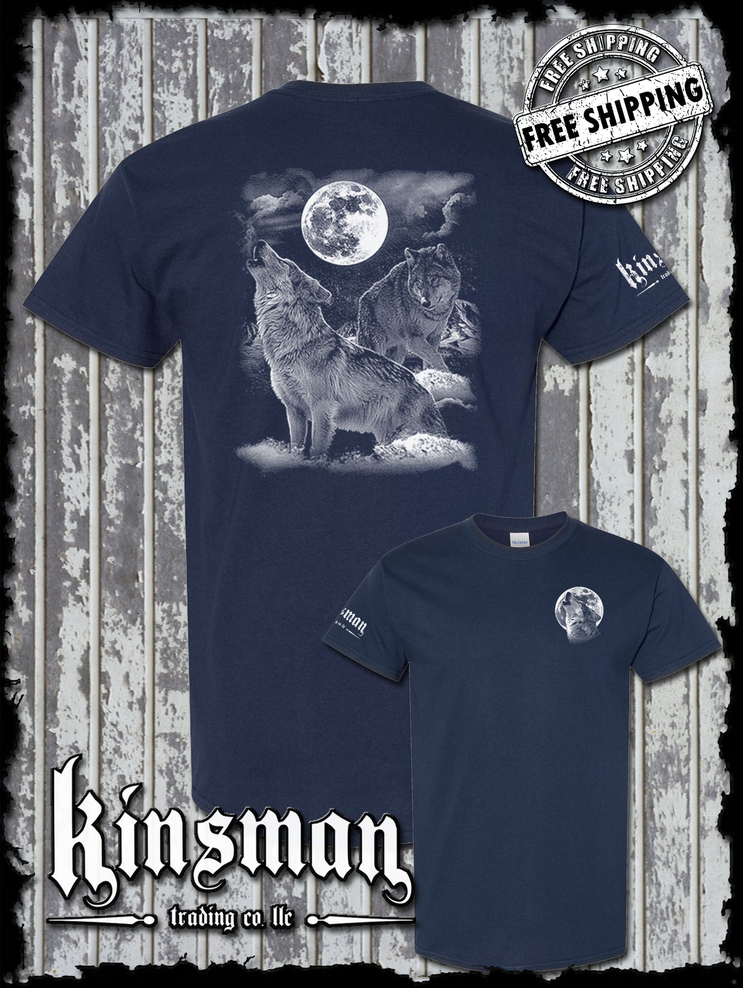 Night Wolves Howling at Moon 2-Sided T-Shirt / Native American Pride Indian