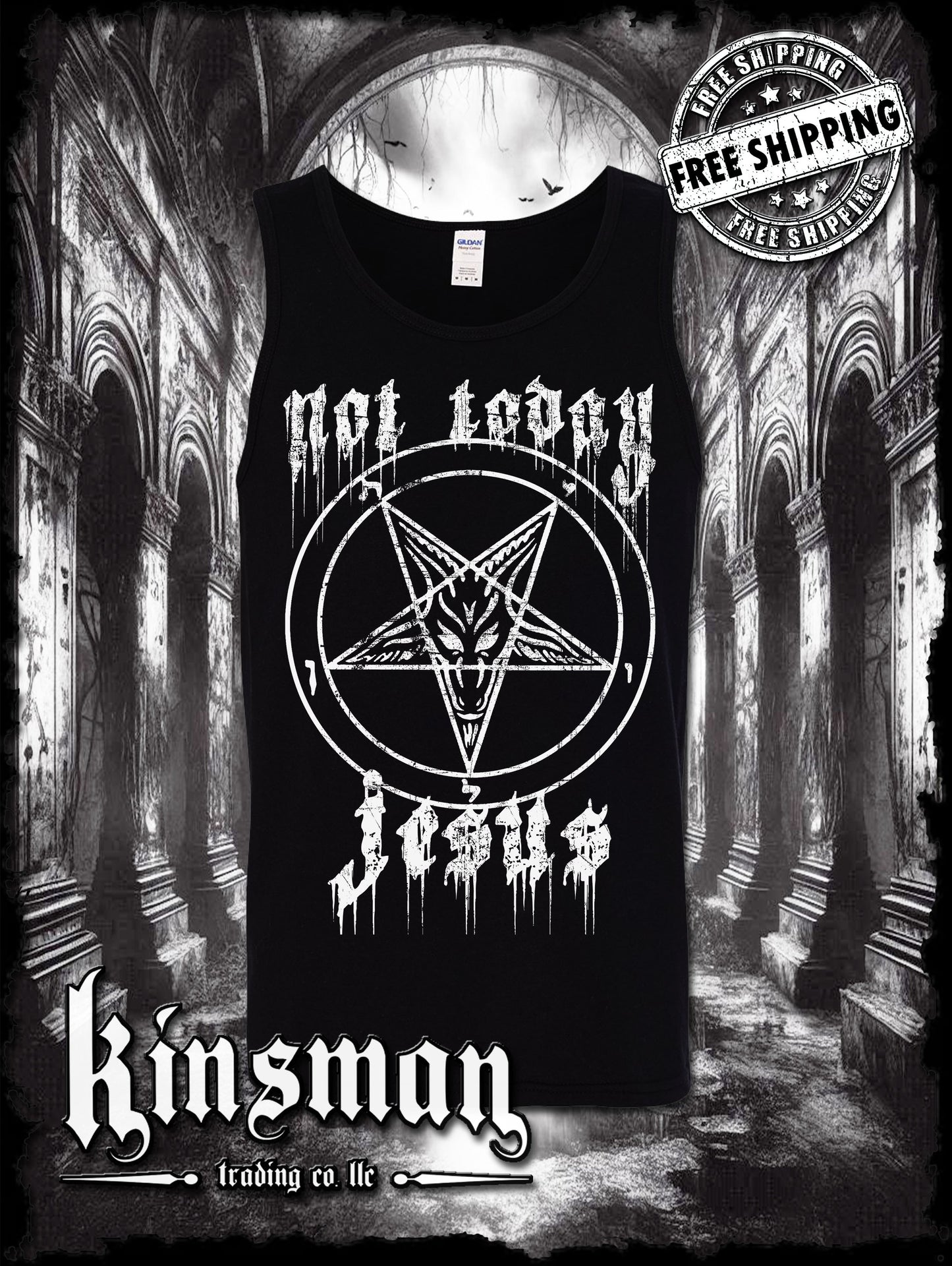 Not Today Jesus Pentagram Baphomet Tank Top T-Shirt