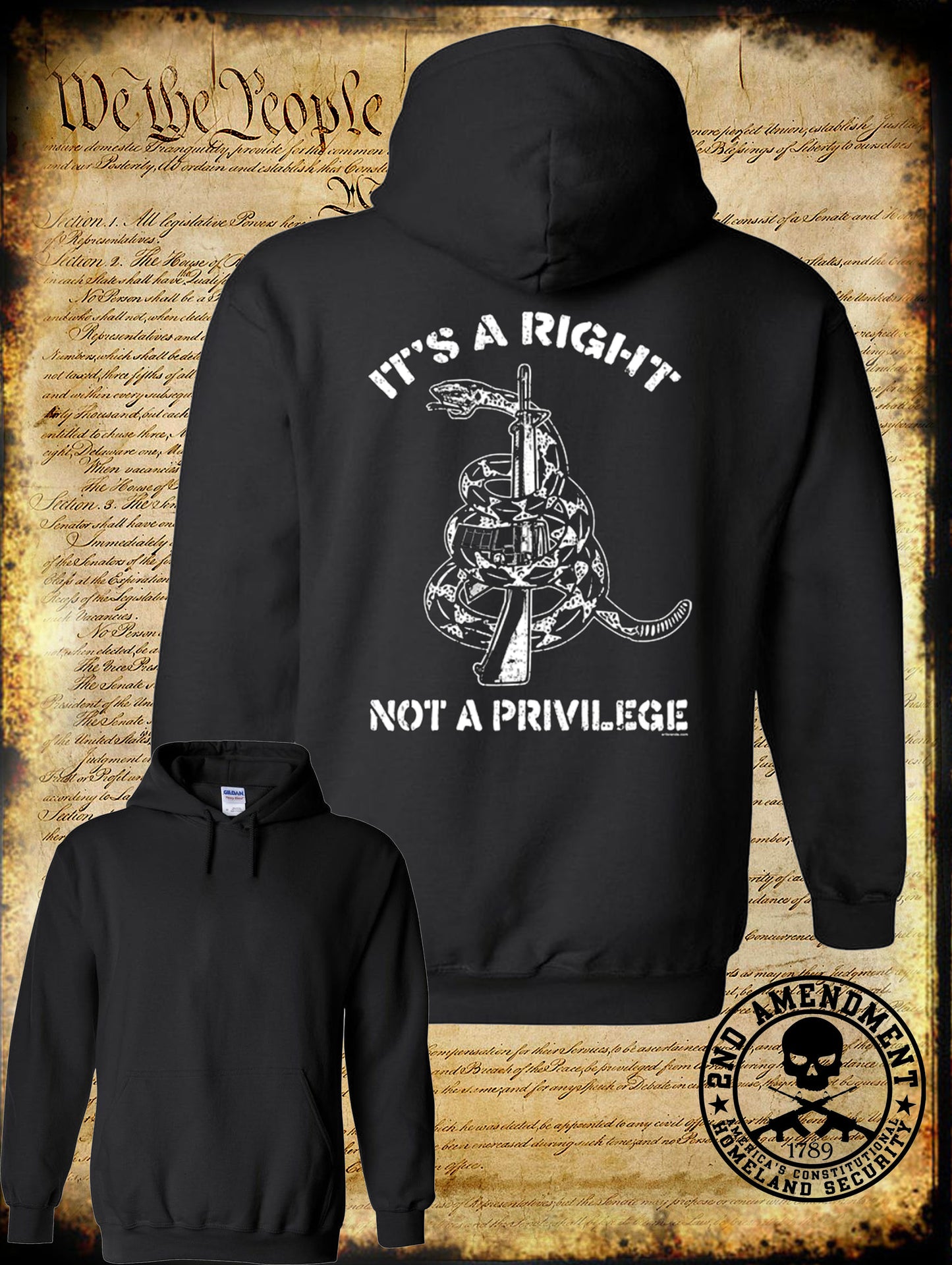 It's a Right Not a Privilege USA Constitution Guns Don't Tread on Me 2A Hoodie Active