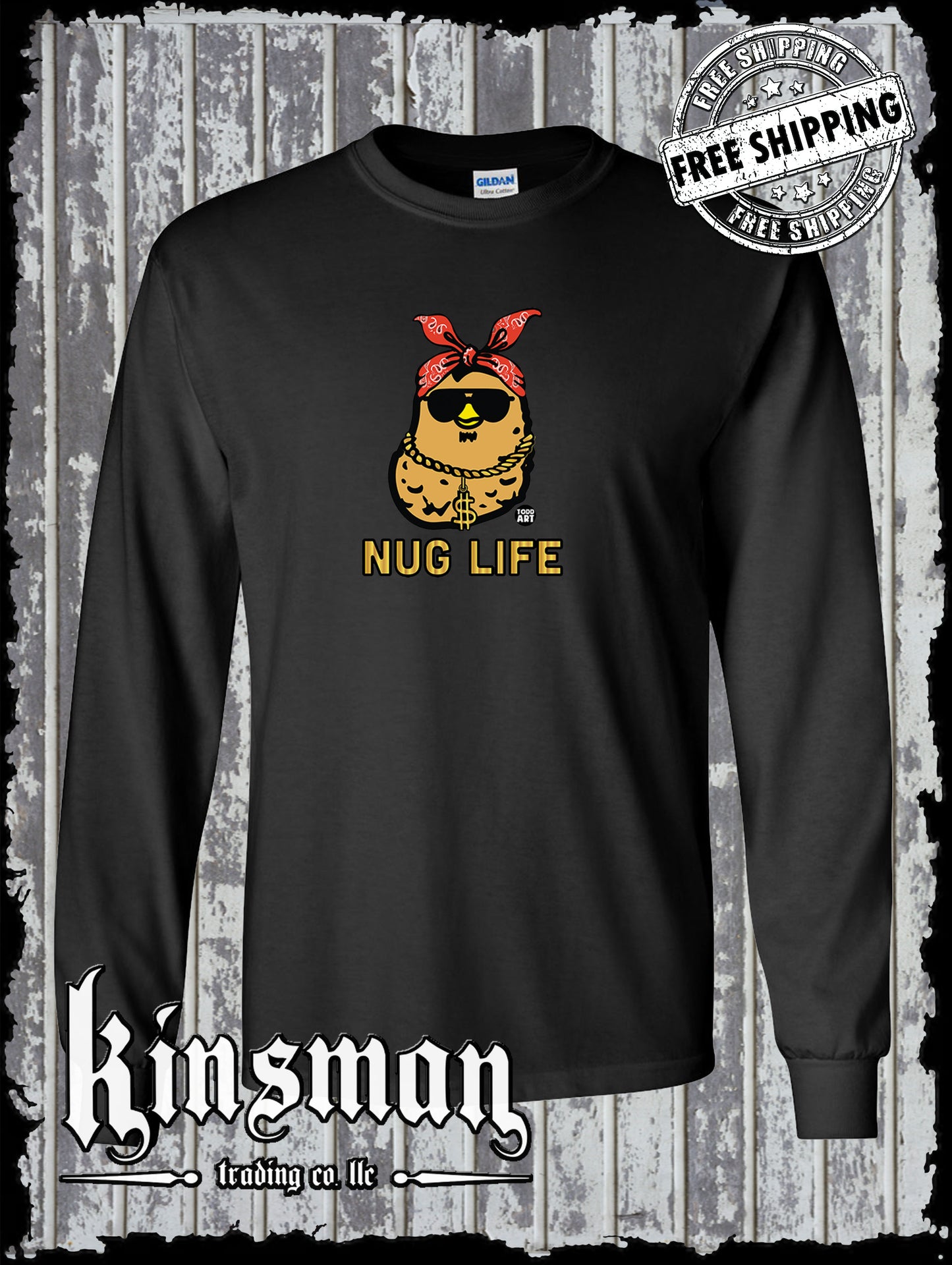 NUG Life Chicken Nugget Gangster Long Sleeve T-Shirt Todd Goldman Art Licensed