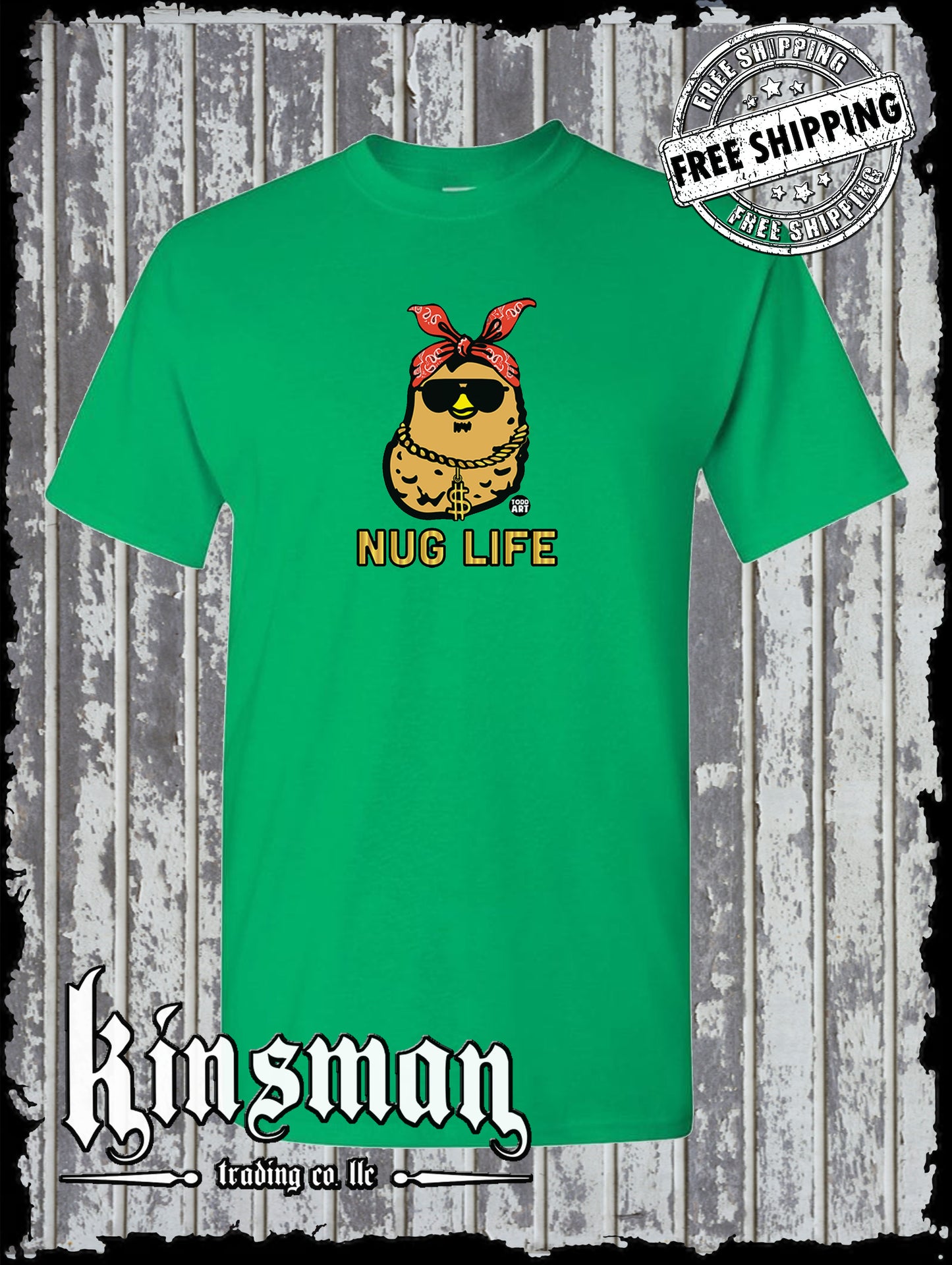 NUG Life Chicken Nugget Gangster T-Shirt Todd Goldman Art Licensed