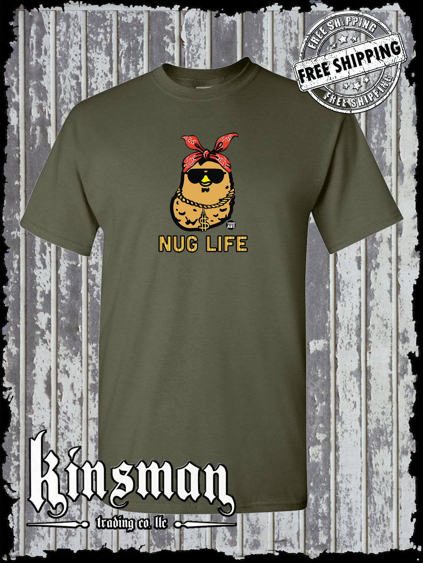 NUG Life Chicken Nugget Gangster T-Shirt Todd Goldman Art Licensed