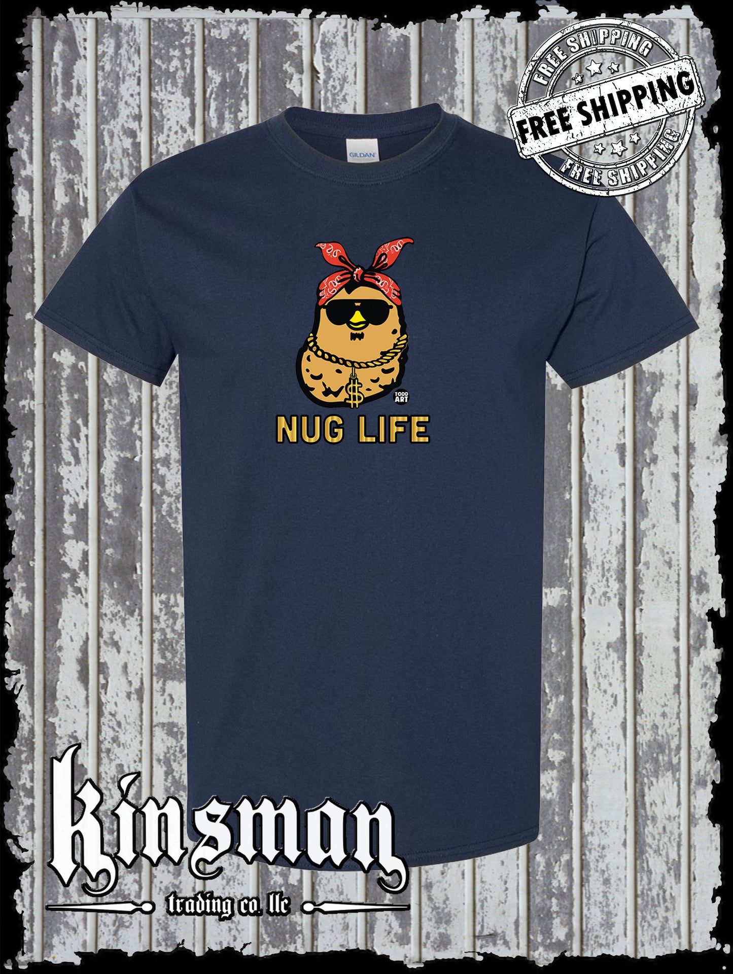 NUG Life Chicken Nugget Gangster T-Shirt Todd Goldman Art Licensed