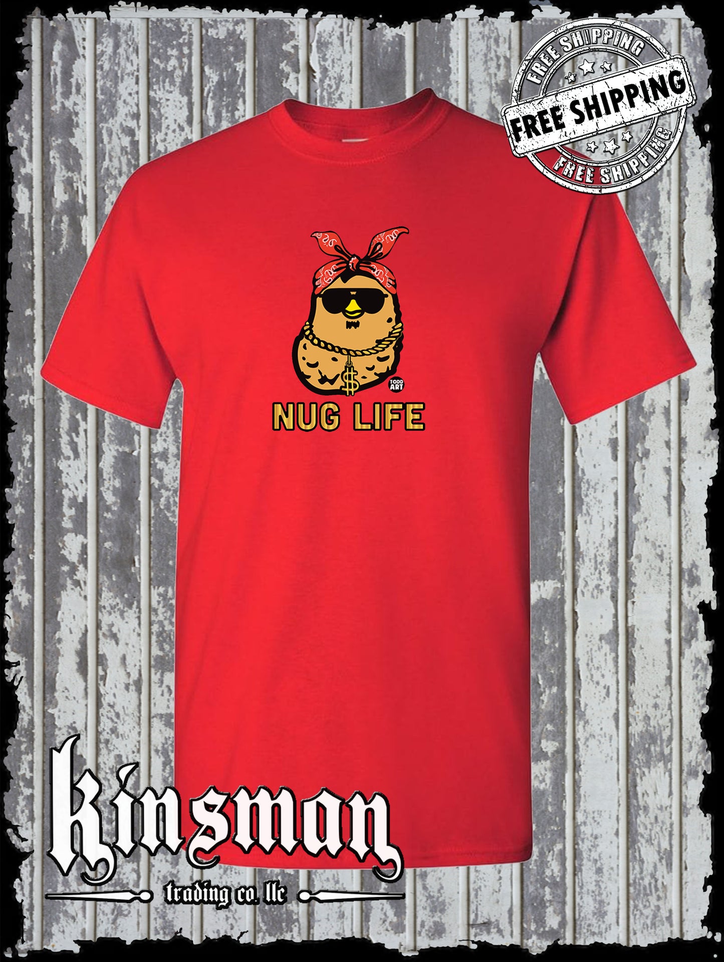 NUG Life Chicken Nugget Gangster T-Shirt Todd Goldman Art Licensed