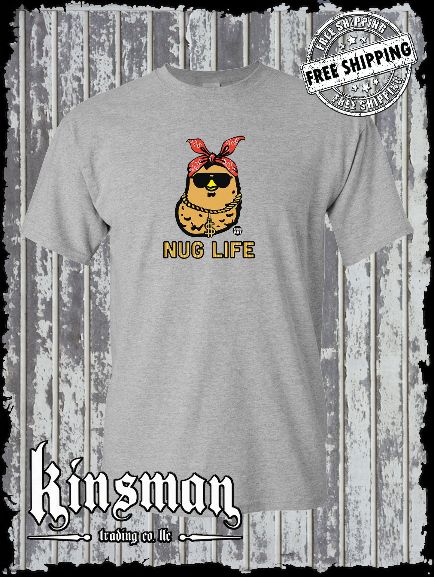 NUG Life Chicken Nugget Gangster T-Shirt Todd Goldman Art Licensed