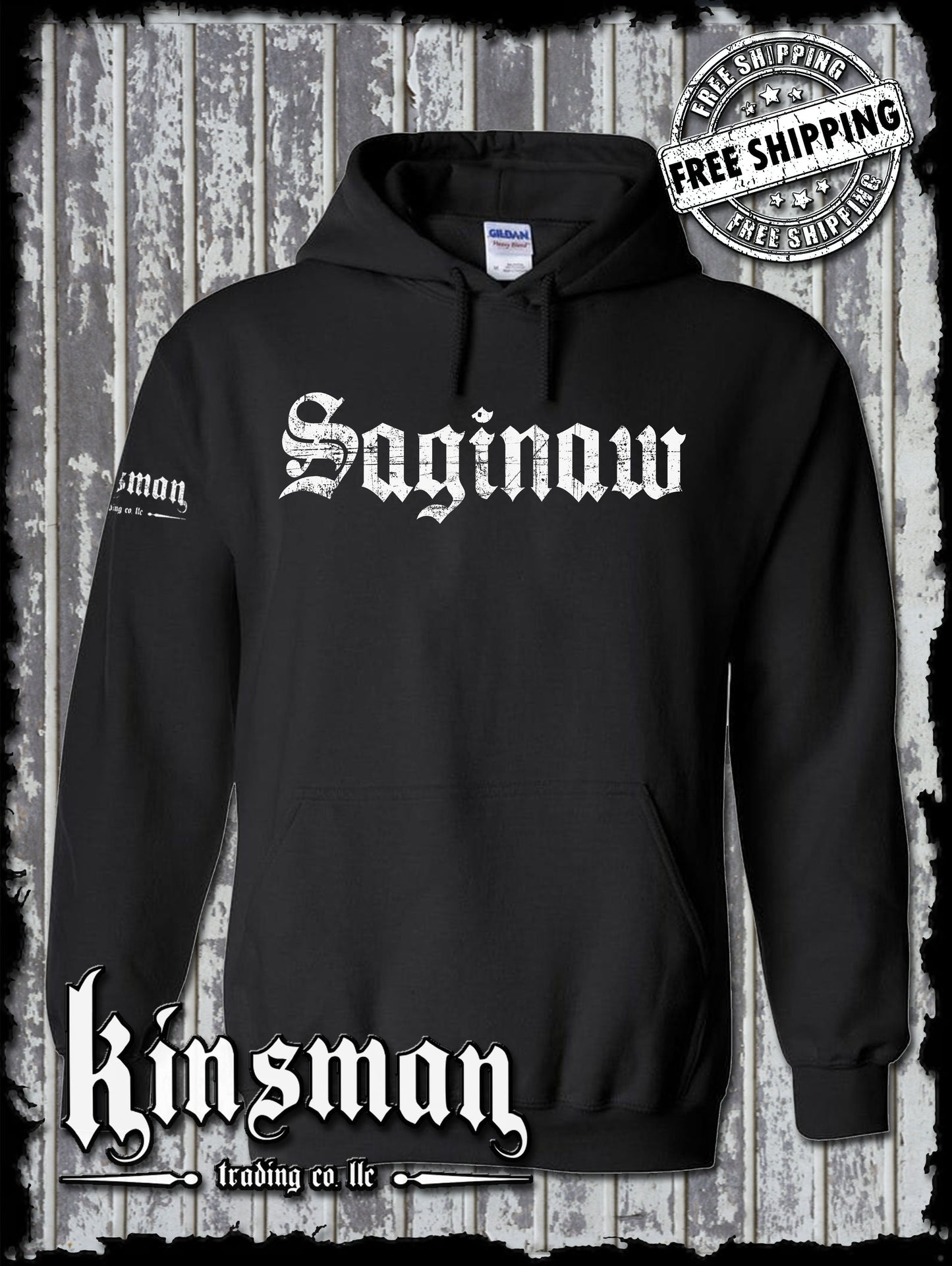 Saginaw Old English Hoodie / Sweatshirt Souvenir Gift Mid-Michigan